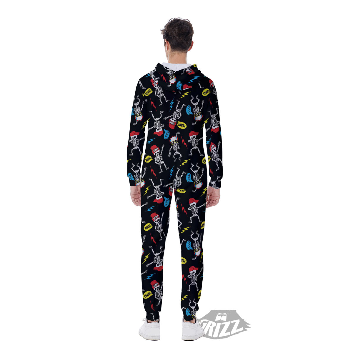Skeleton Party Fun Print Pattern Men's Jumpsuit-grizzshop