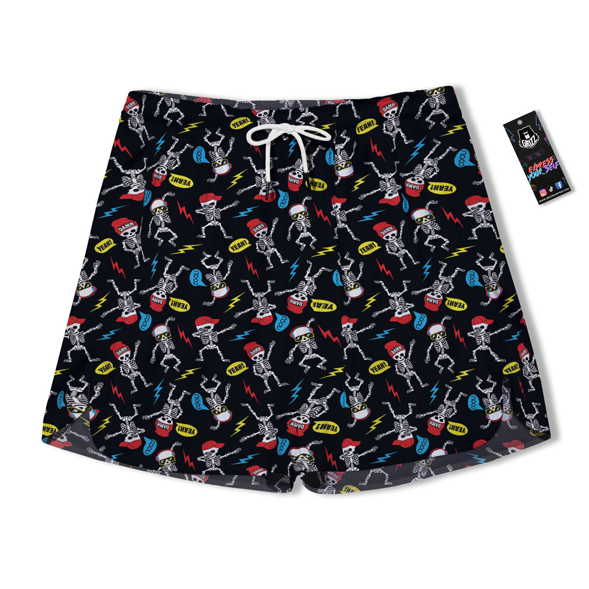 Skeleton Party Fun Print Pattern Men's Running Shorts-grizzshop