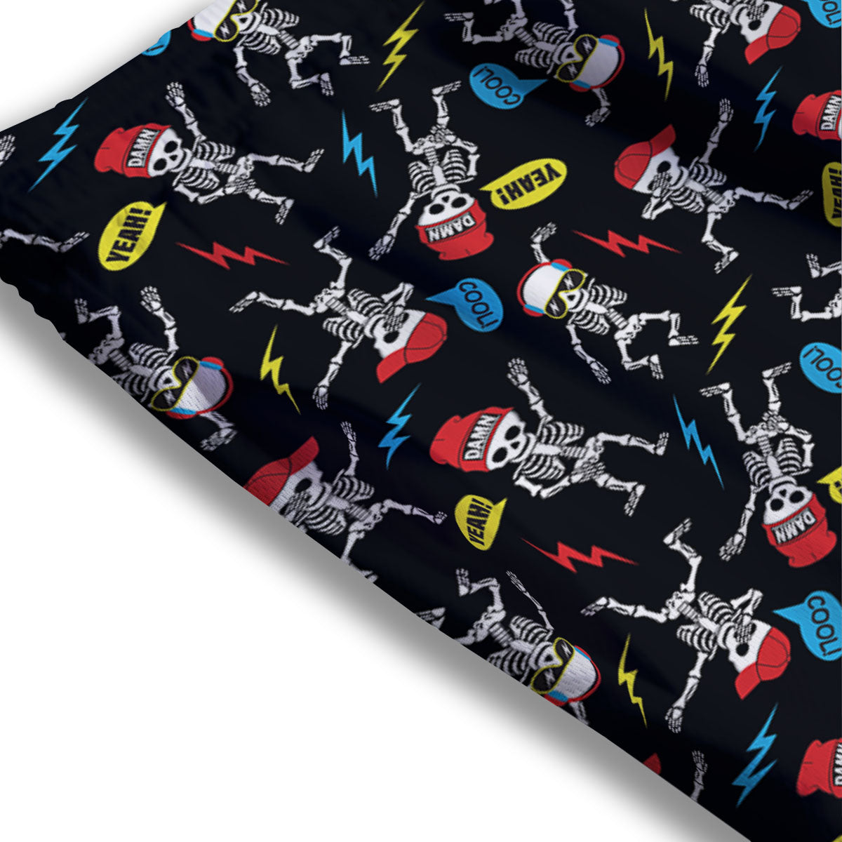 Skeleton Party Fun Print Pattern Mesh Shorts