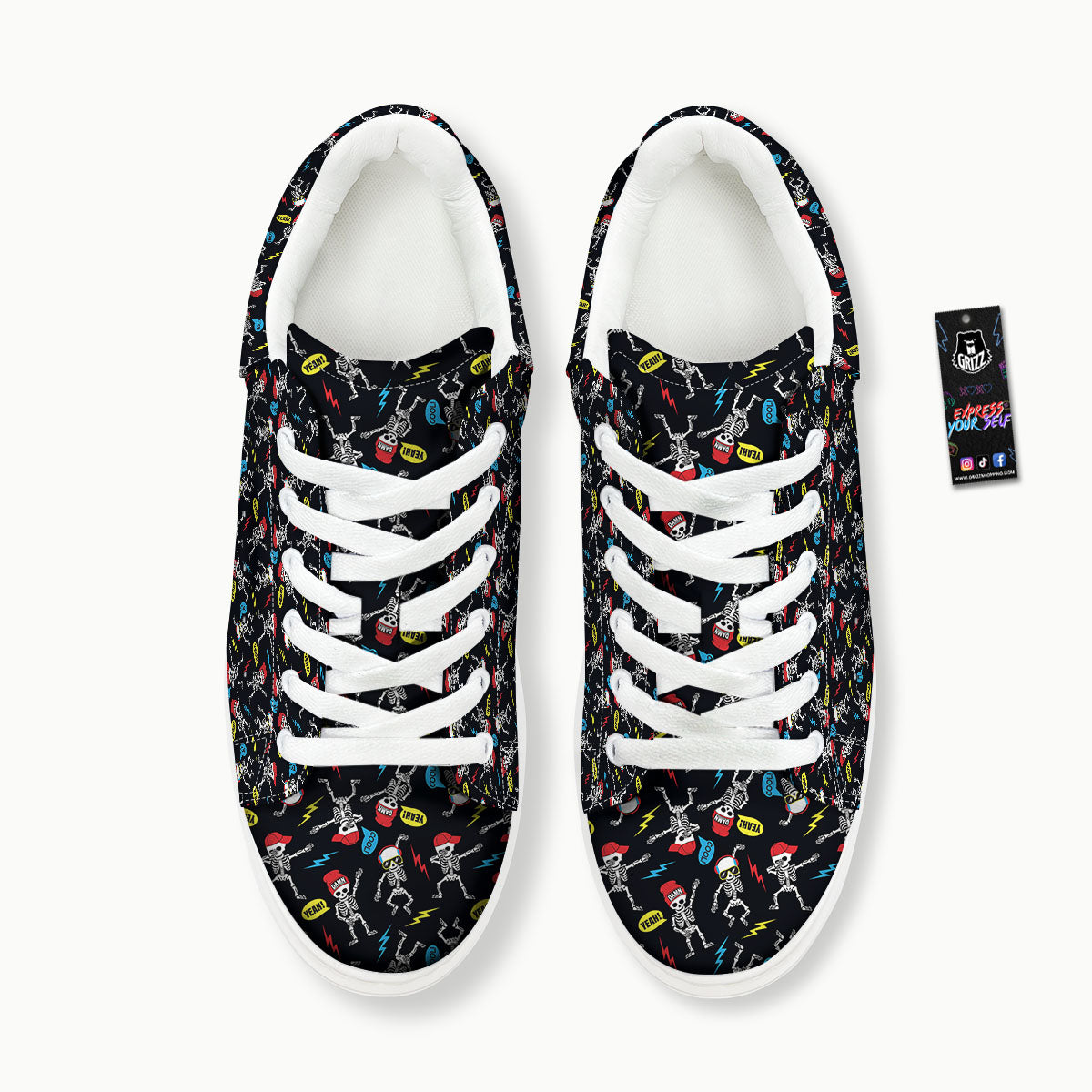 Skeleton Party Fun Print Pattern Platform Shoes-grizzshop