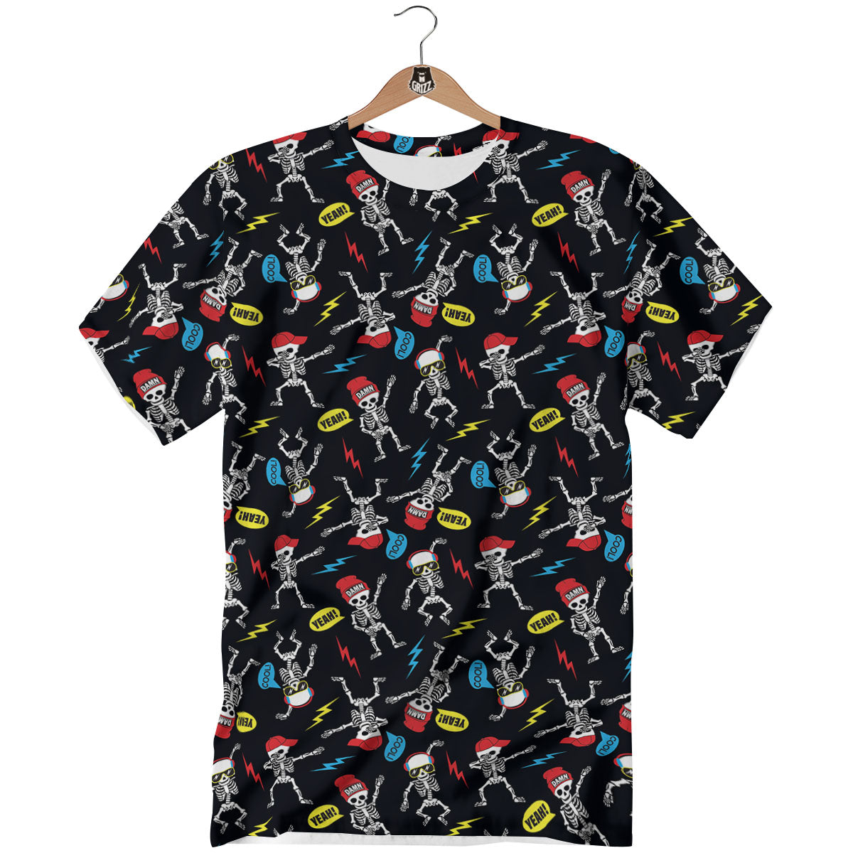 Skeleton Party Fun Print Pattern T-Shirt-grizzshop