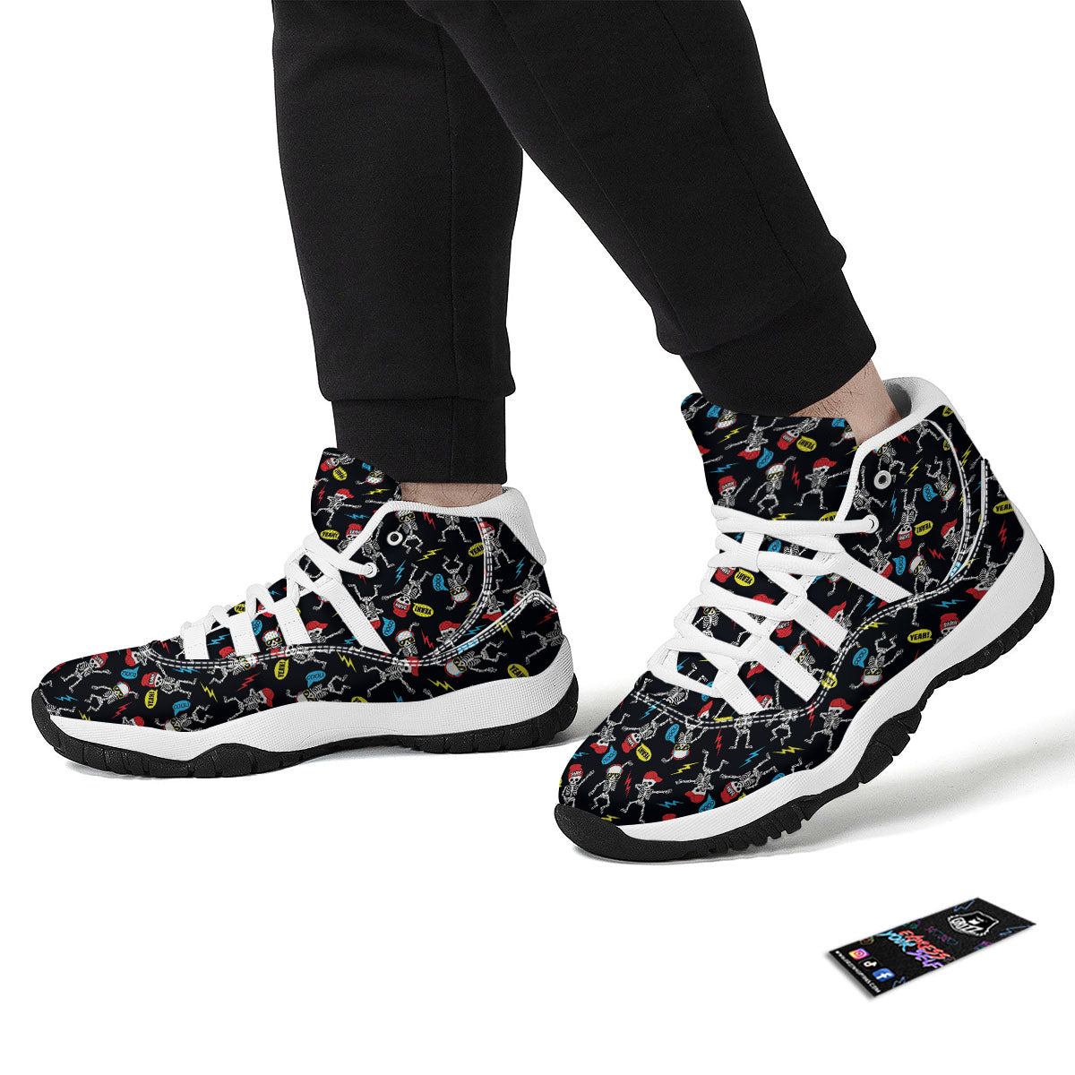 Skeleton Party Fun Print Pattern White Bball Shoes-grizzshop