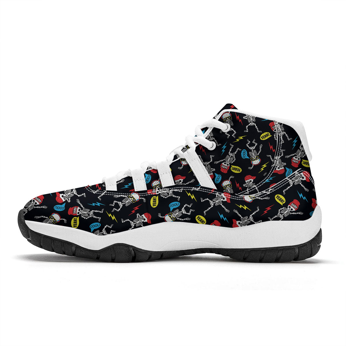 Skeleton Party Fun Print Pattern White Bball Shoes-grizzshop