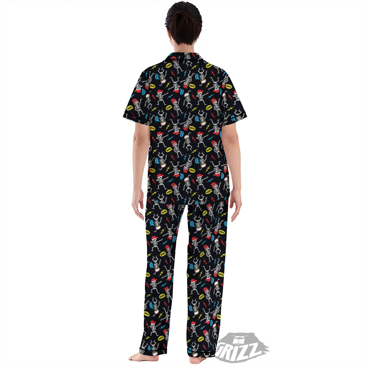 Skeleton Party Fun Print Pattern Women's Pajamas Set-grizzshop