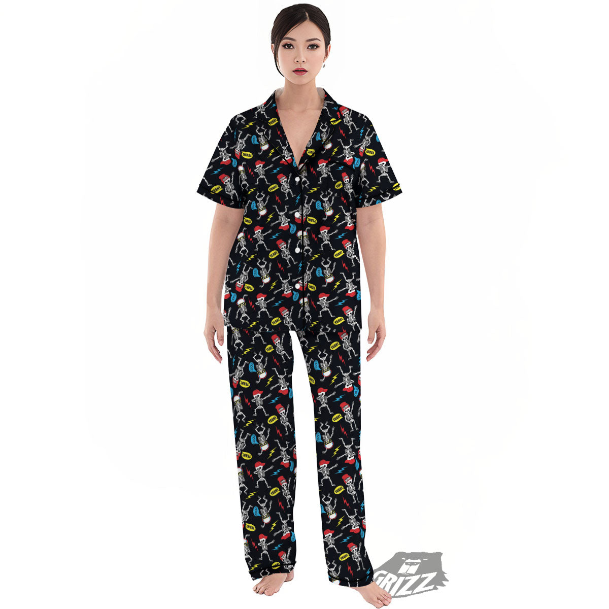 Skeleton Party Fun Print Pattern Women's Pajamas Set-grizzshop