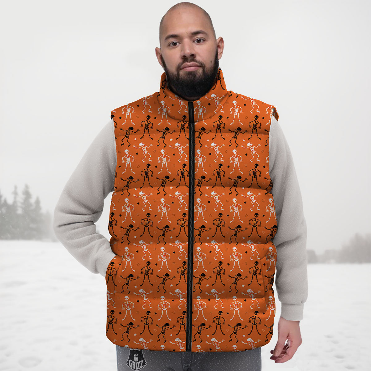 Skeleton Party Halloween Print Pattern Down Vest-grizzshop