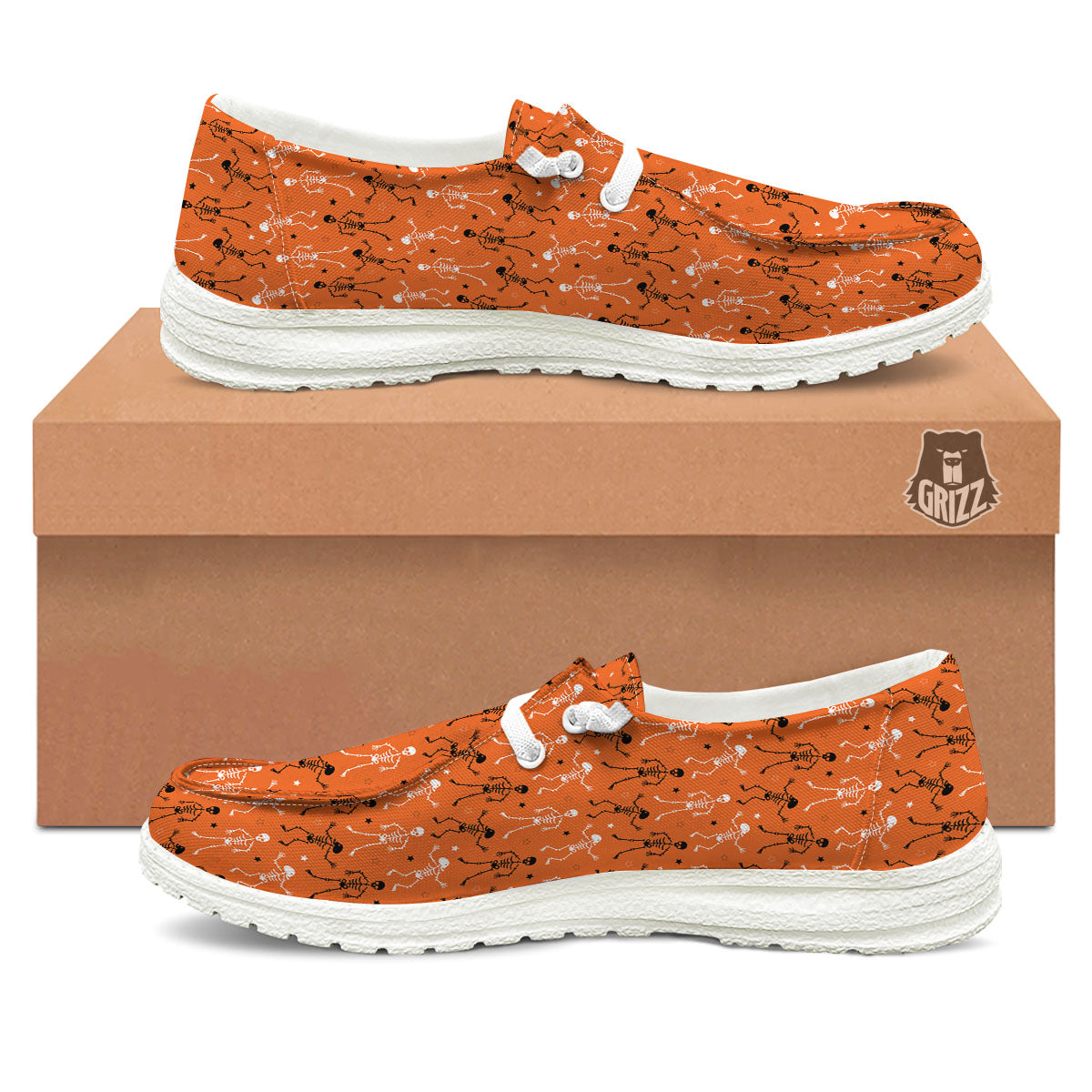 Skeleton Party Halloween Print Pattern White Loafers-grizzshop