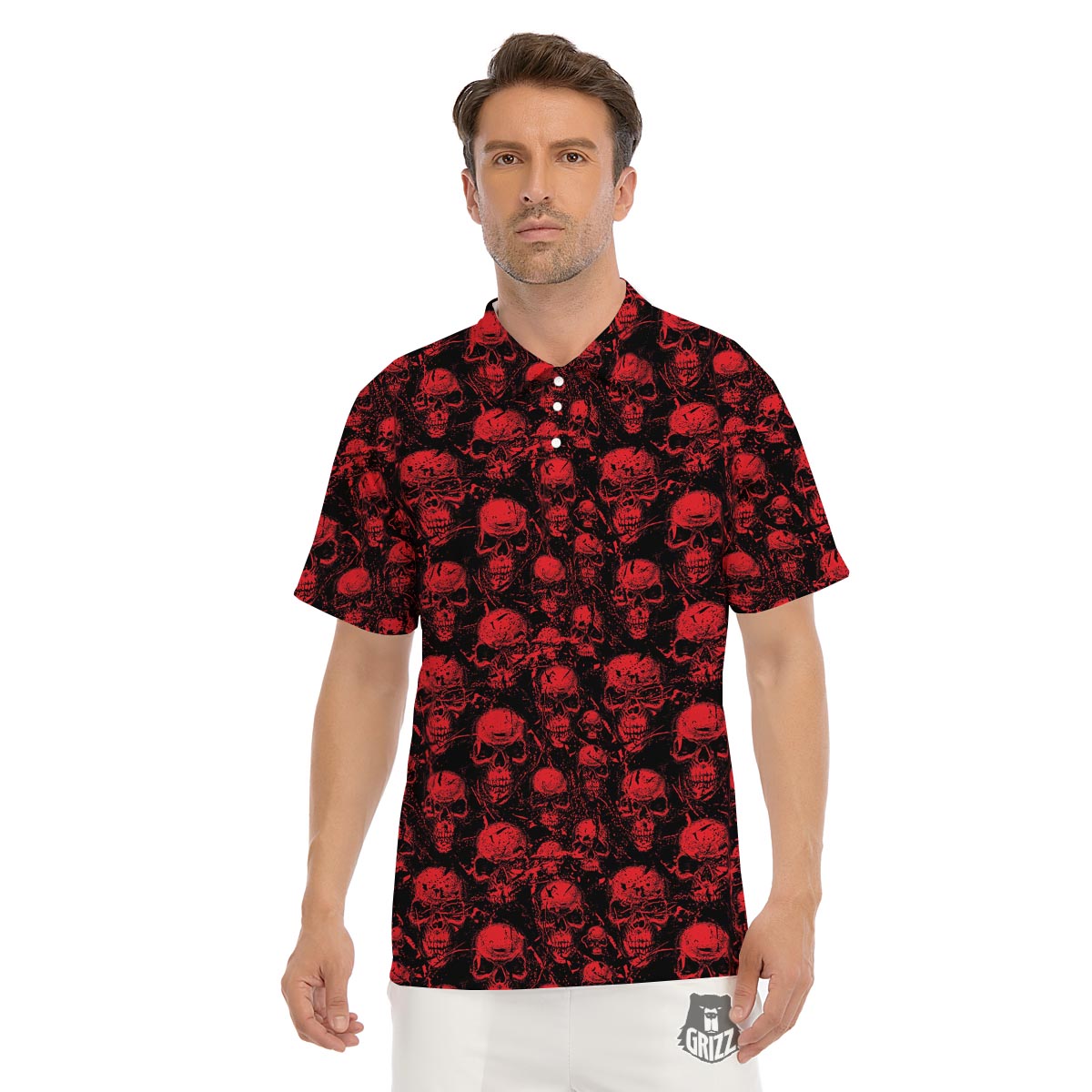Skeleton Scary Print Pattern Men's Golf Shirts-grizzshop