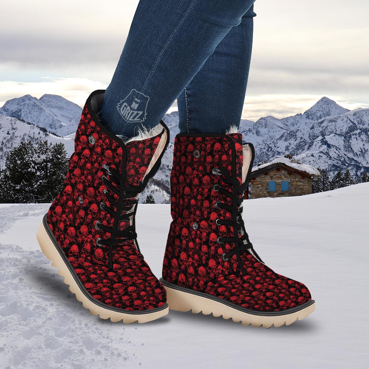 Skeleton Scary Print Pattern Snow Boots-grizzshop
