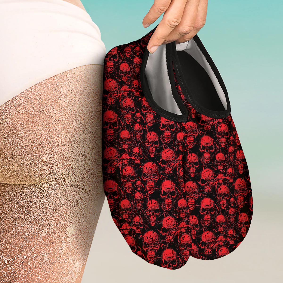 Skeleton Scary Print Pattern Water Shoes-grizzshop