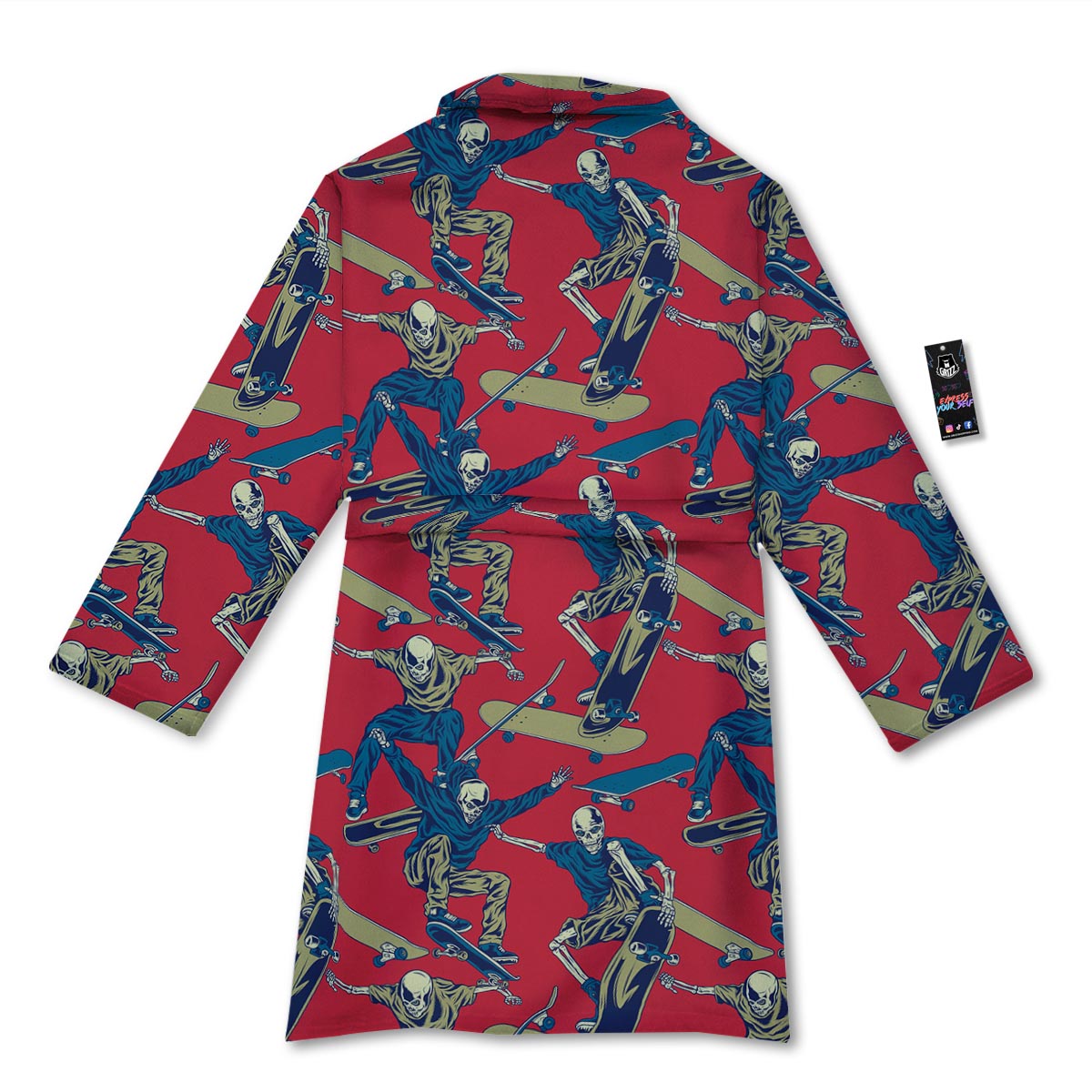 Skeleton Skateboarding Print Pattern Bathrobe-grizzshop