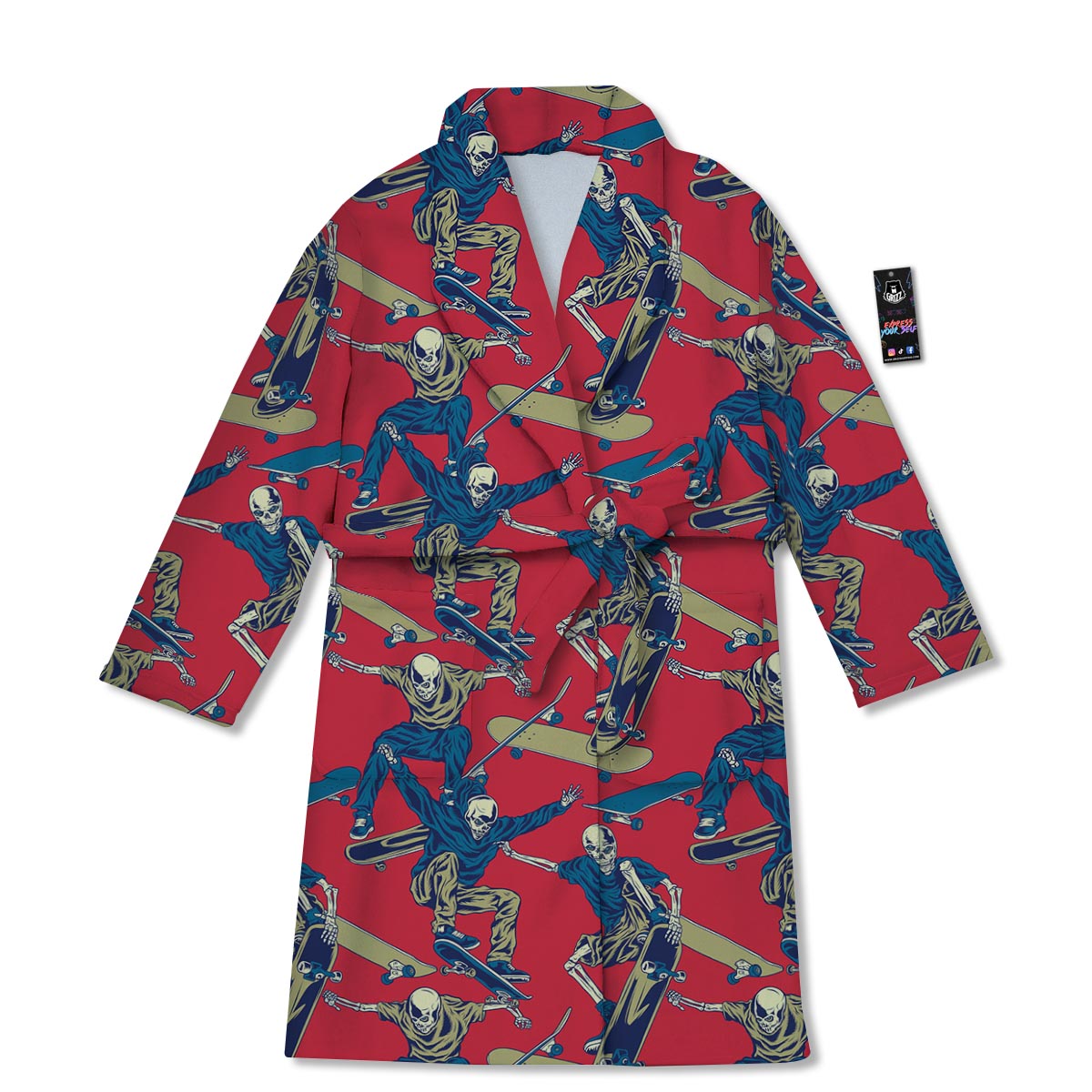 Skeleton Skateboarding Print Pattern Bathrobe-grizzshop