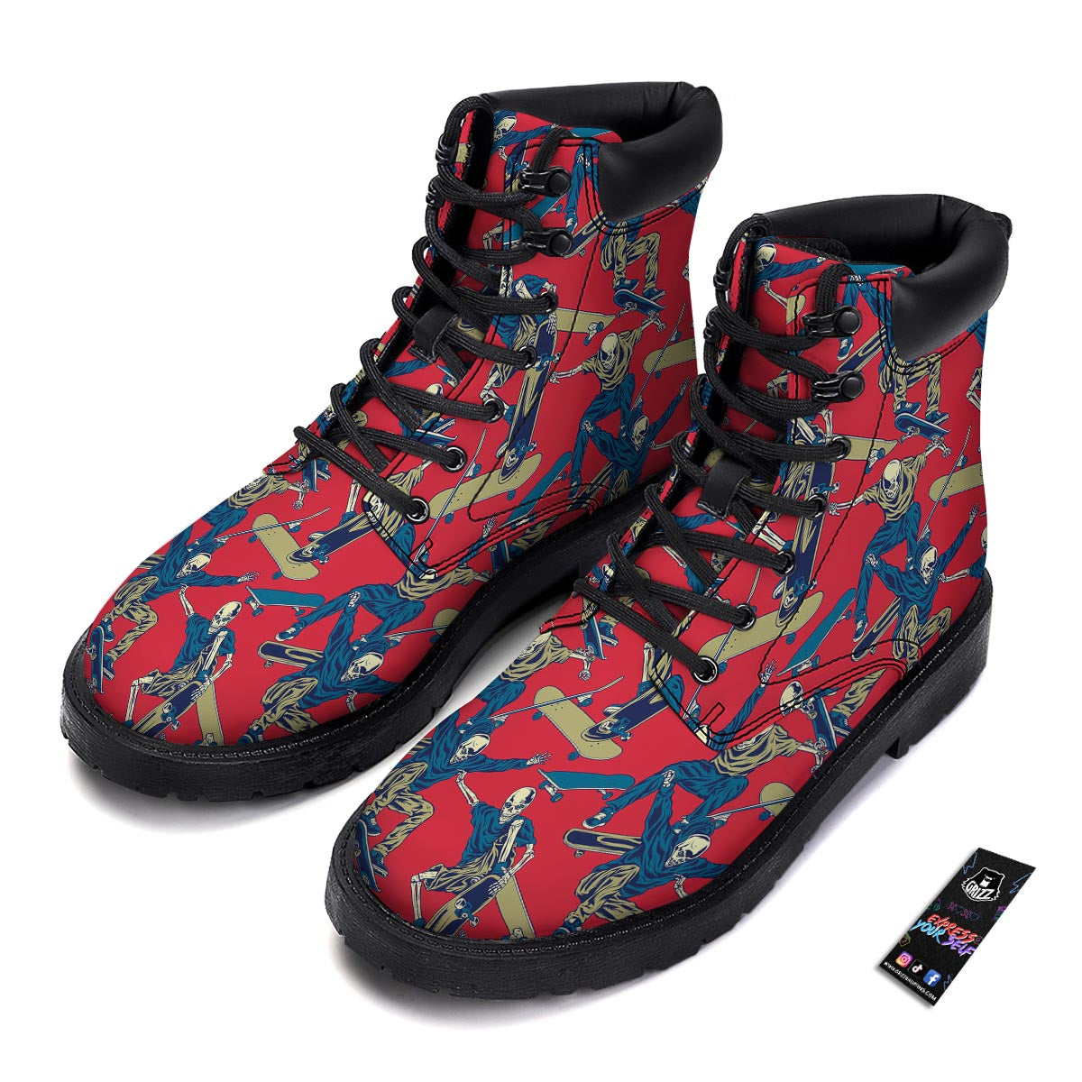 Skeleton Skateboarding Print Pattern Boots-grizzshop