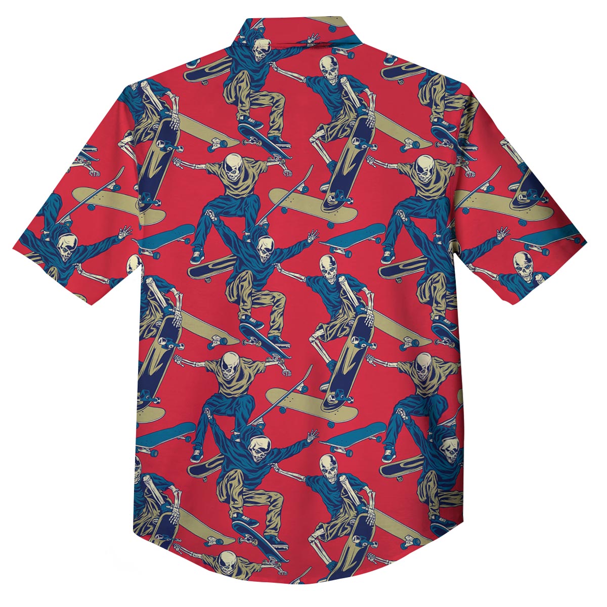 Skeleton Skateboarding Print Pattern Button Up Shirt-grizzshop