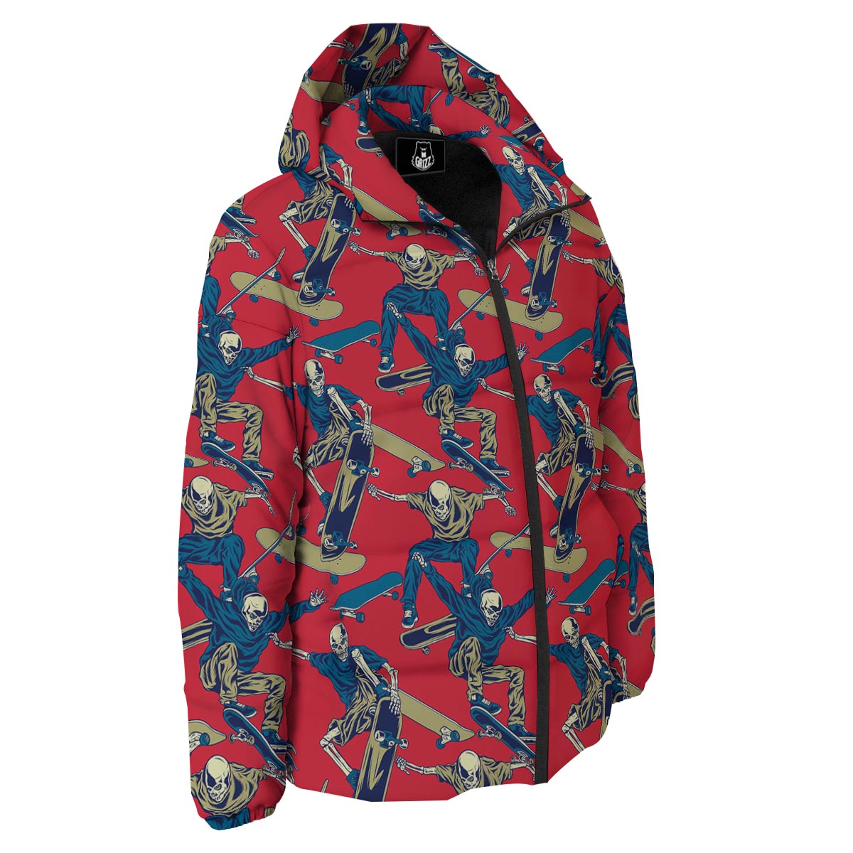 Skeleton Skateboarding Print Pattern Down Jacket-grizzshop