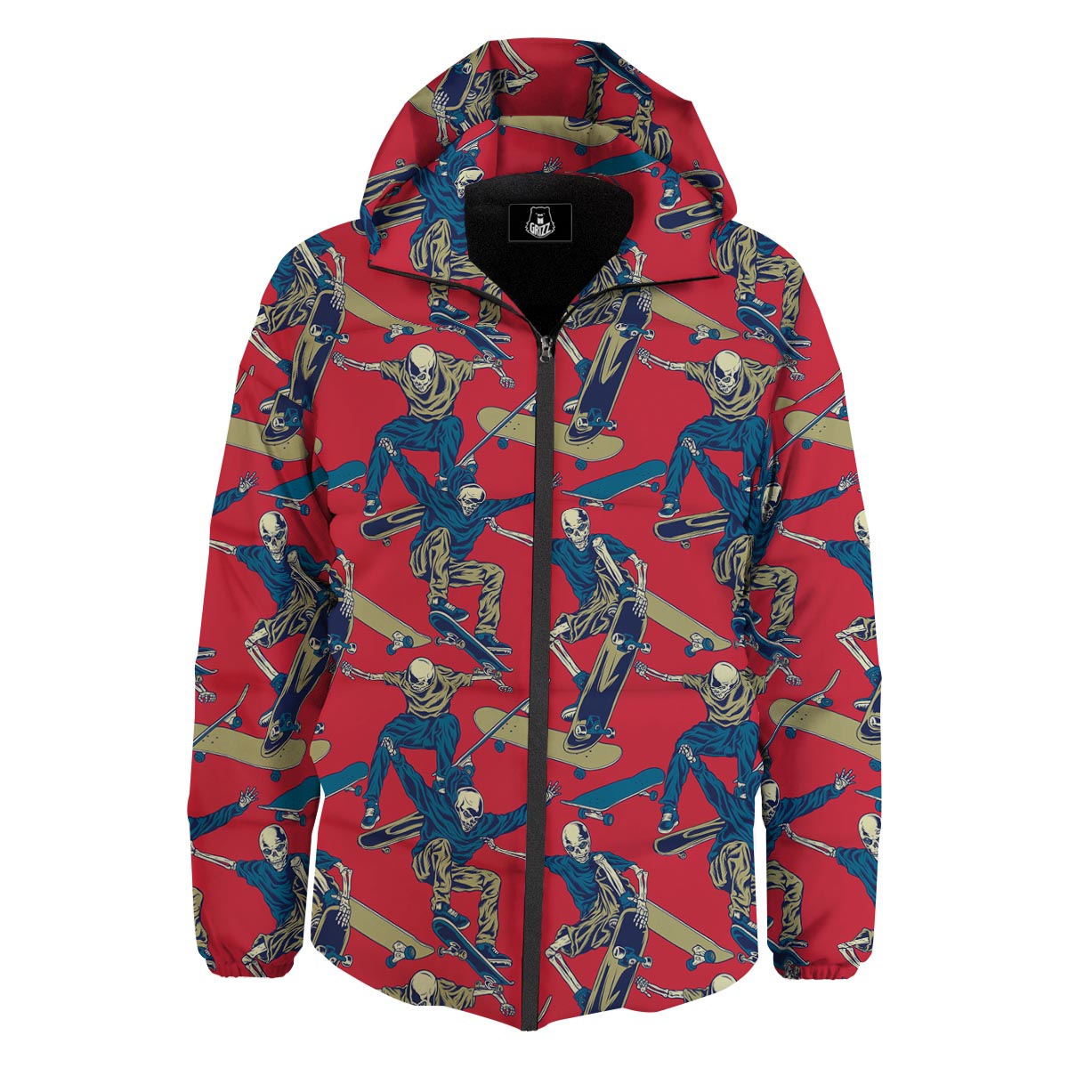Skeleton Skateboarding Print Pattern Down Jacket-grizzshop
