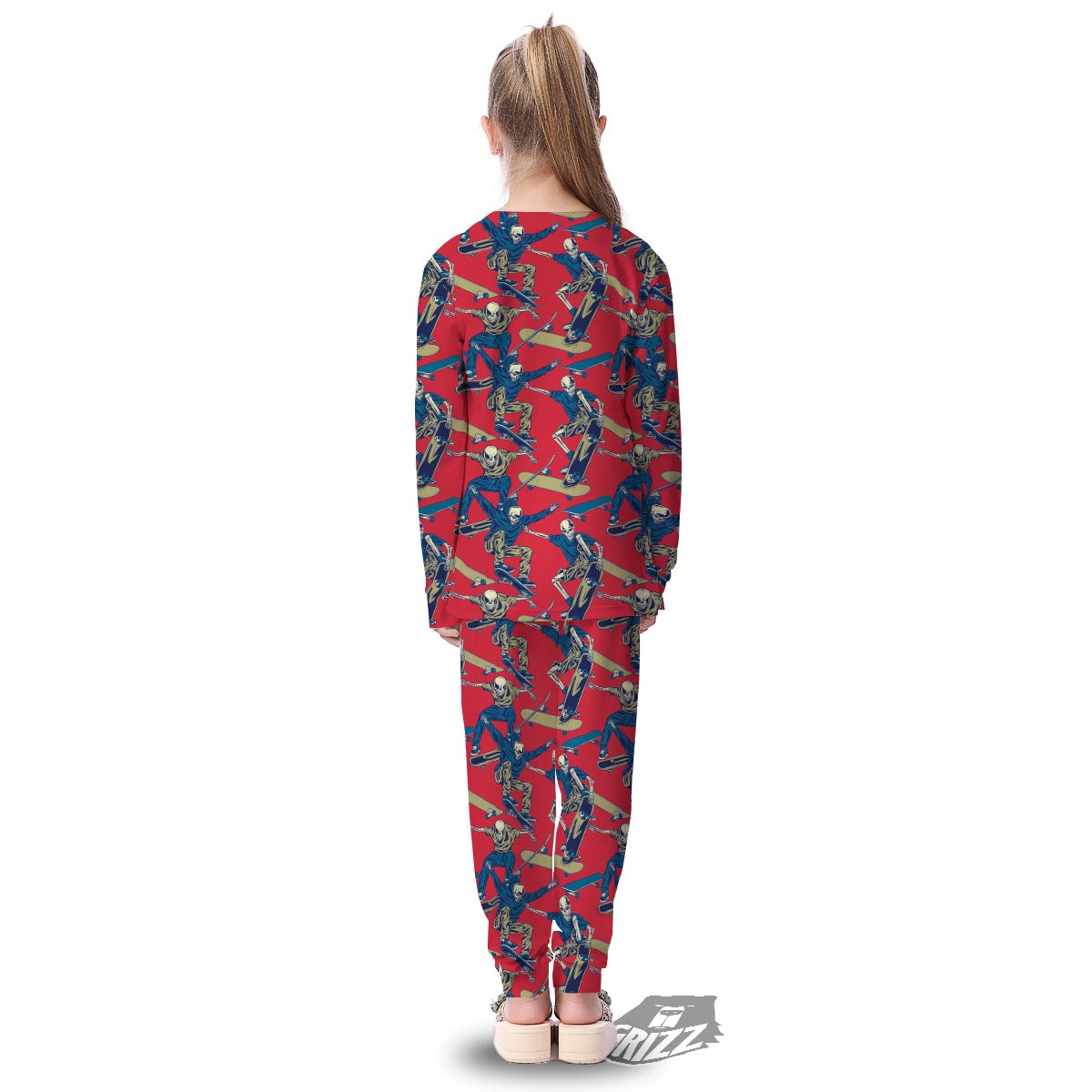 Skeleton Skateboarding Print Pattern Kid's Pajamas-grizzshop