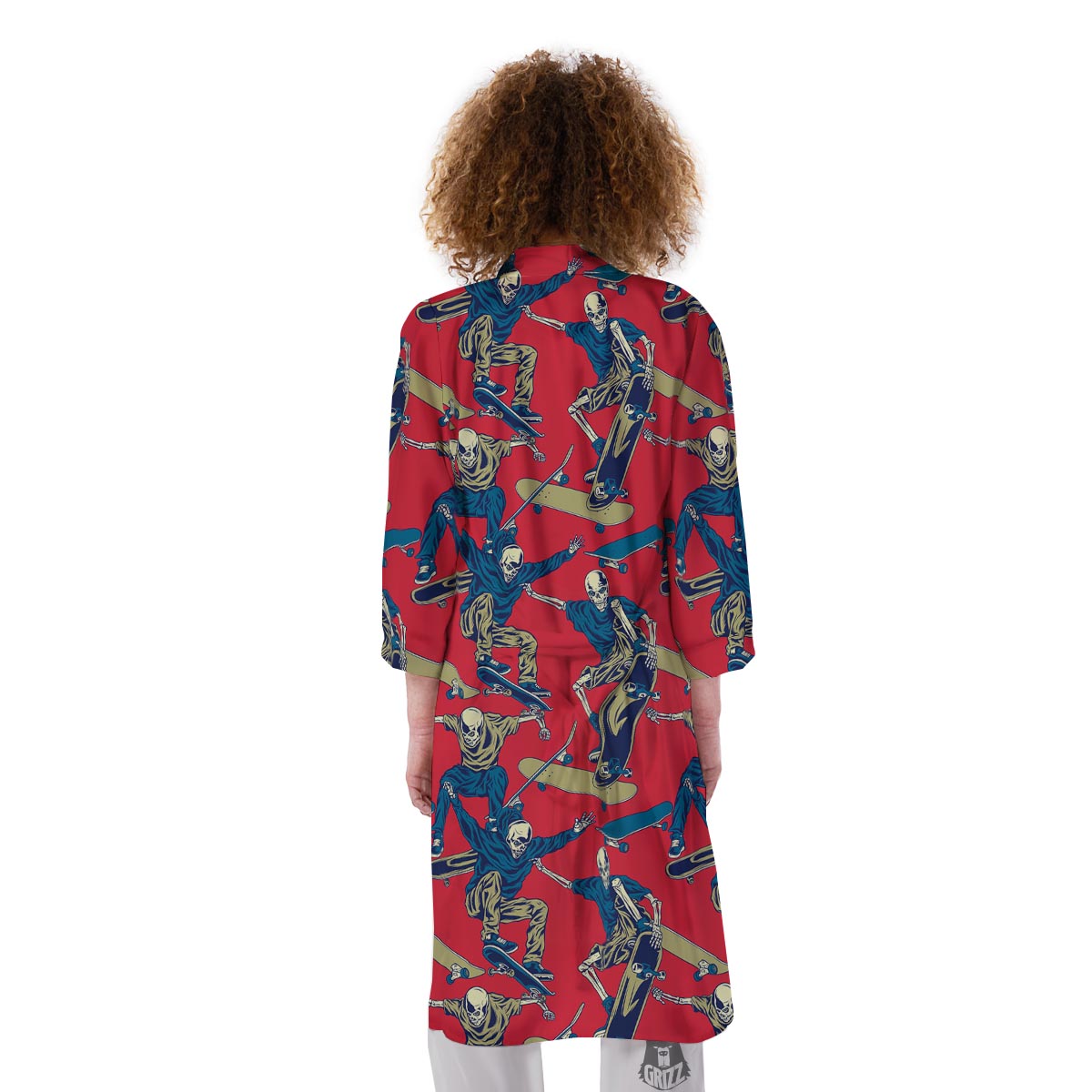 Skeleton Skateboarding Print Pattern Kimono-grizzshop