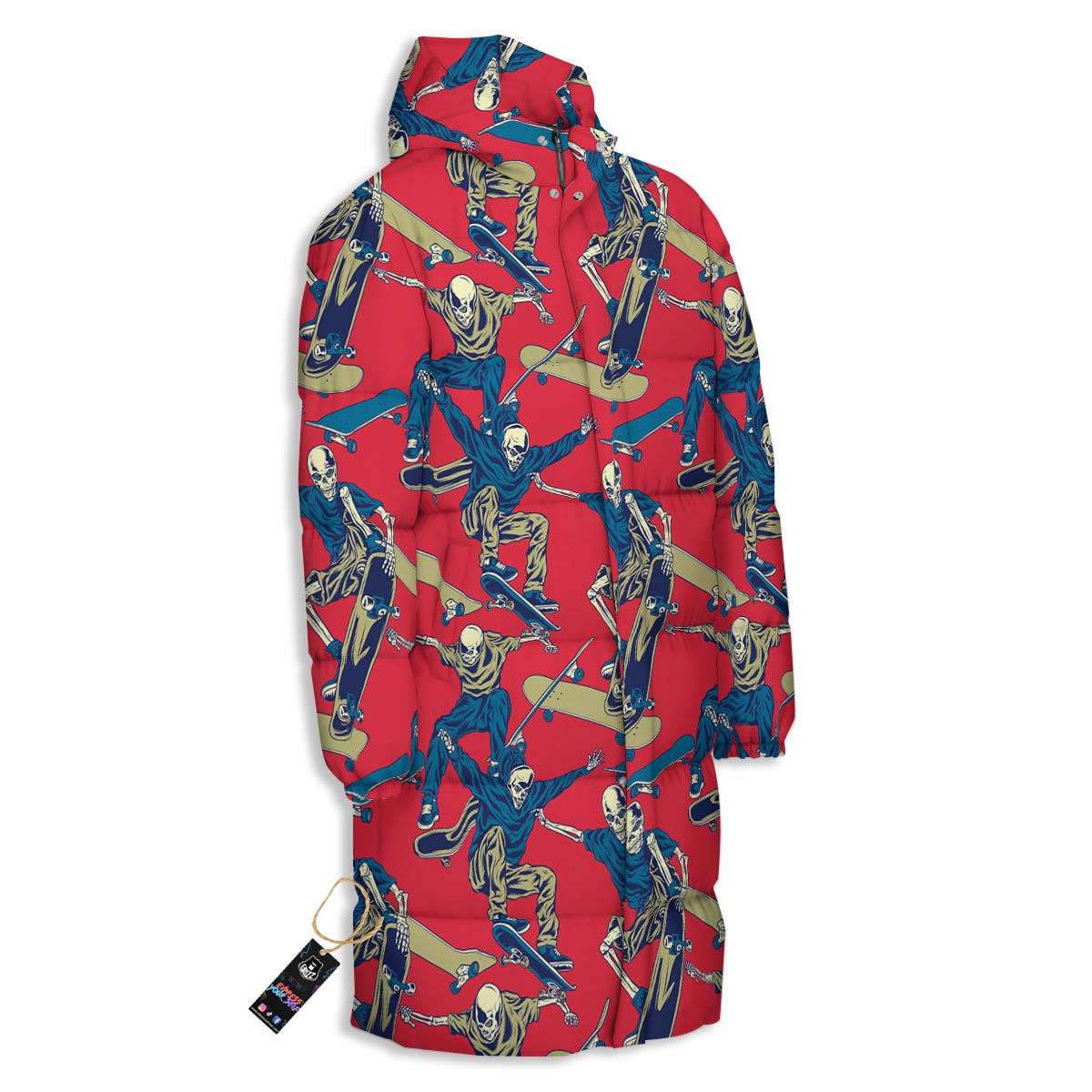 Skeleton Skateboarding Print Pattern Long Down Jacket-grizzshop
