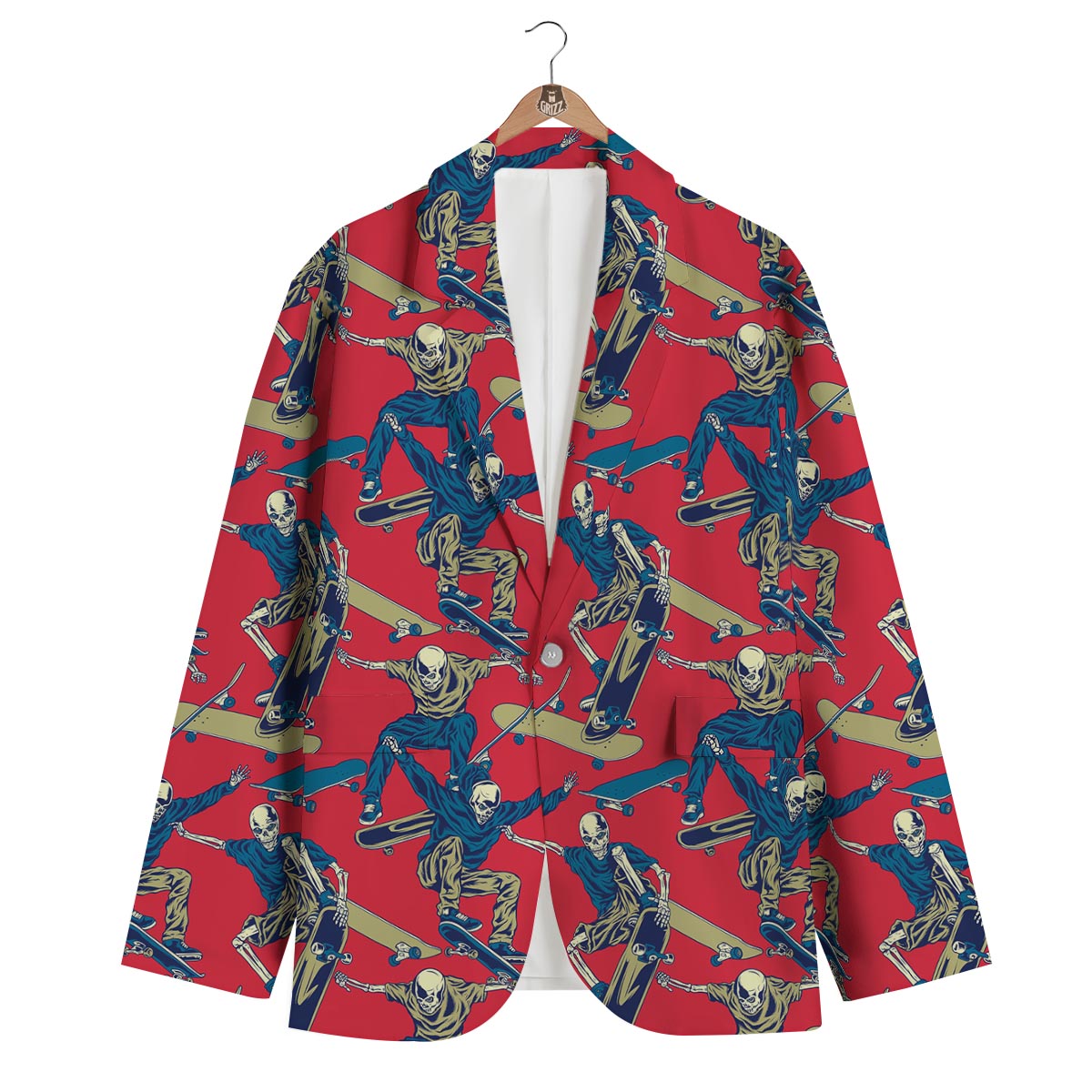 Skeleton Skateboarding Print Pattern Men's Blazer-grizzshop