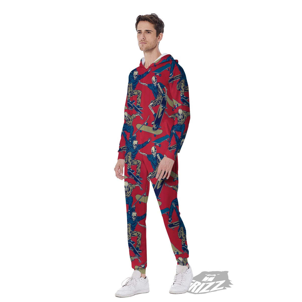 Skeleton Skateboarding Print Pattern Men's Jumpsuit-grizzshop