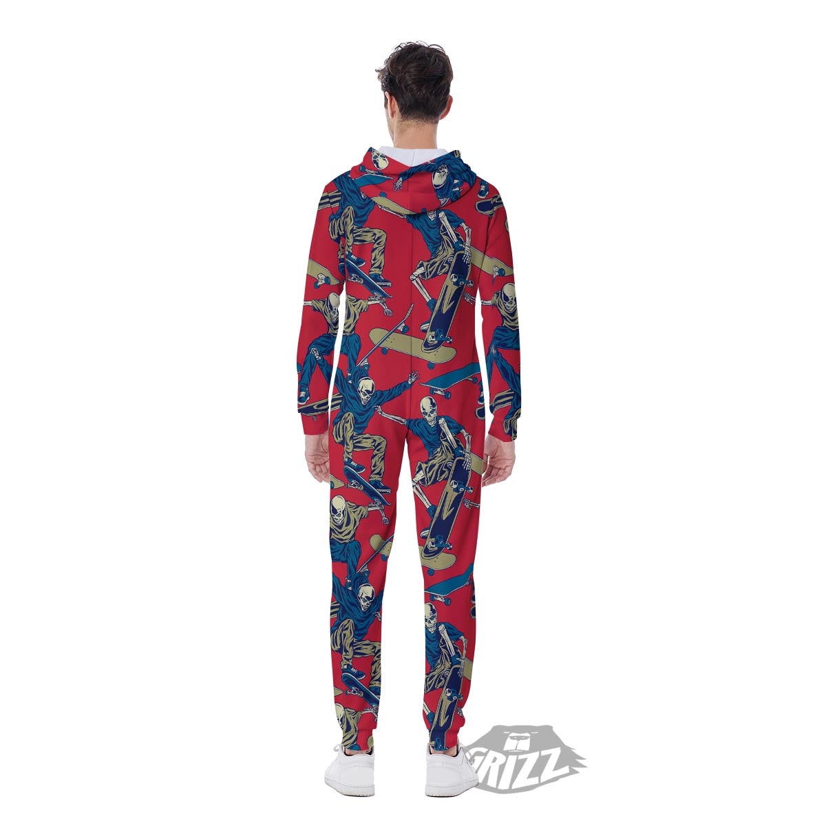 Skeleton Skateboarding Print Pattern Men's Jumpsuit-grizzshop