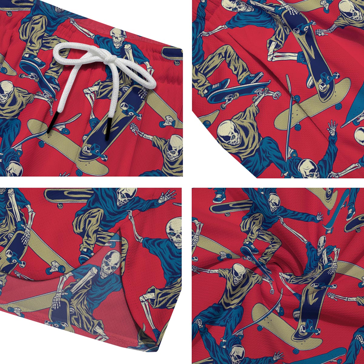 Skeleton Skateboarding Print Pattern Men's Running Shorts-grizzshop