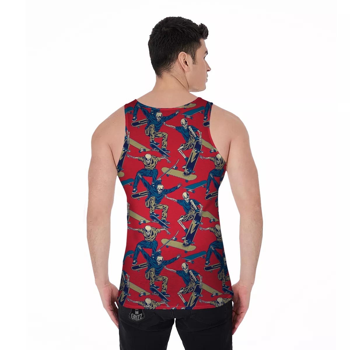 Skeleton Skateboarding Print Pattern Men's Tank Top-grizzshop