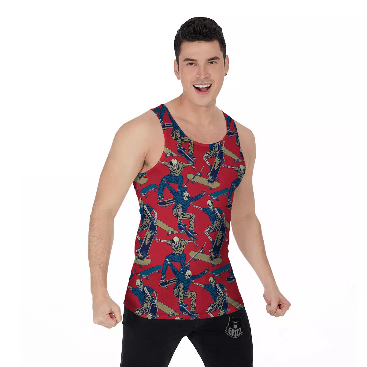 Skeleton Skateboarding Print Pattern Men's Tank Top-grizzshop