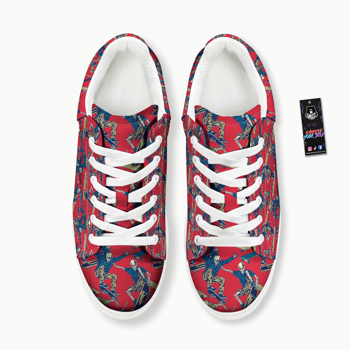 Skeleton Skateboarding Print Pattern Platform Shoes-grizzshop