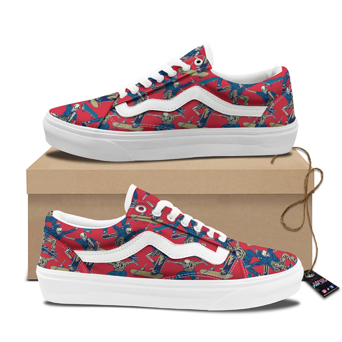 Skeleton Skateboarding Print Pattern Skate Shoes-grizzshop