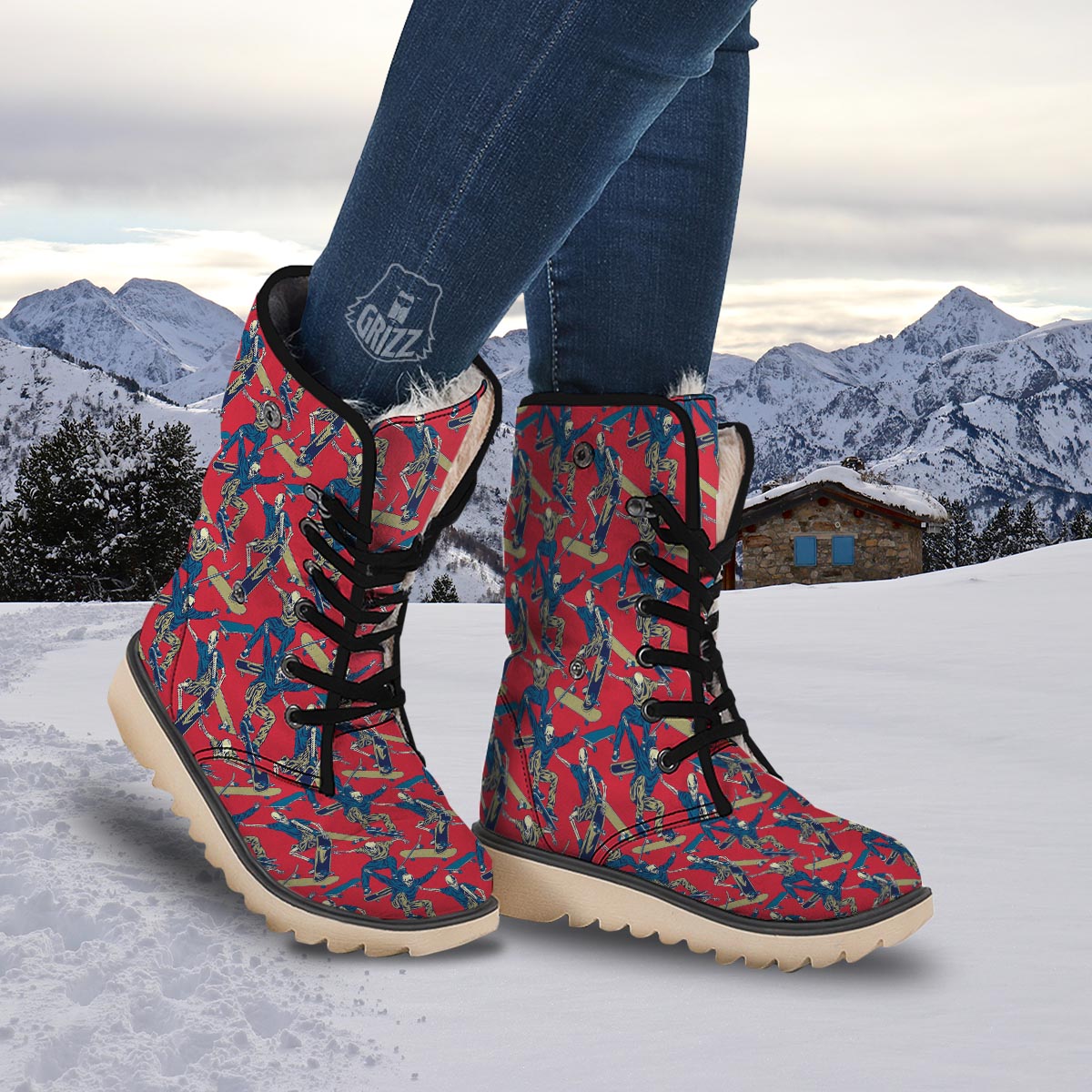 Skeleton Skateboarding Print Pattern Snow Boots-grizzshop