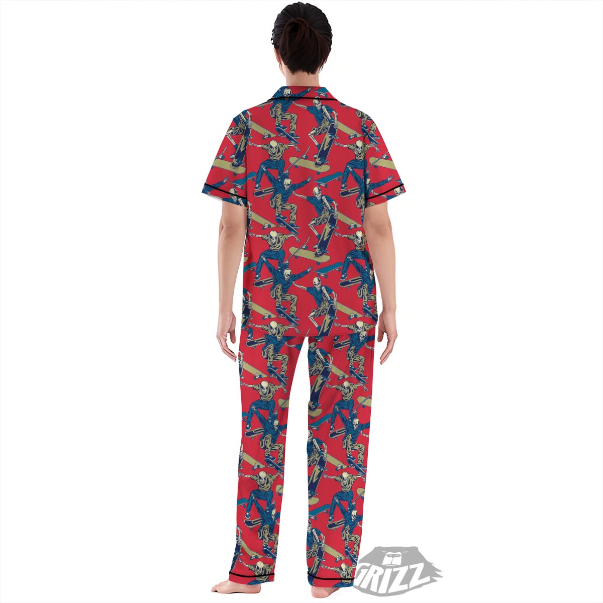 Skeleton Skateboarding Print Pattern Women's Pajamas Set-grizzshop