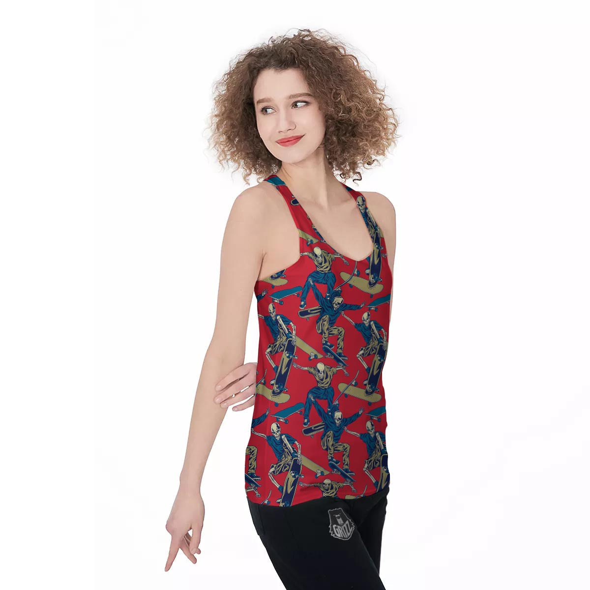 Skeleton Skateboarding Print Pattern Women's Racerback Tank Top-grizzshop