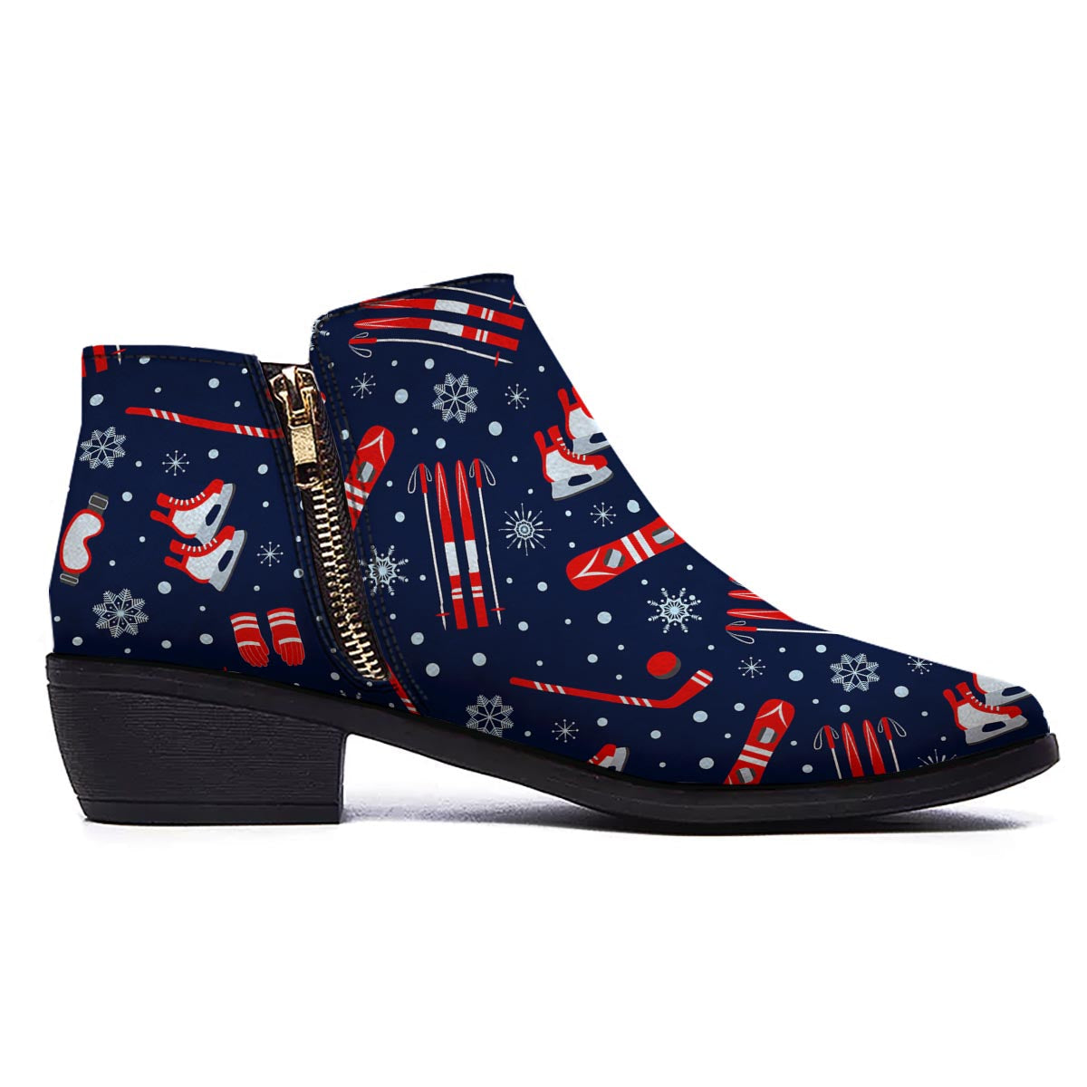 Skiing Equipment Print Pattern Ankle Boots-grizzshop