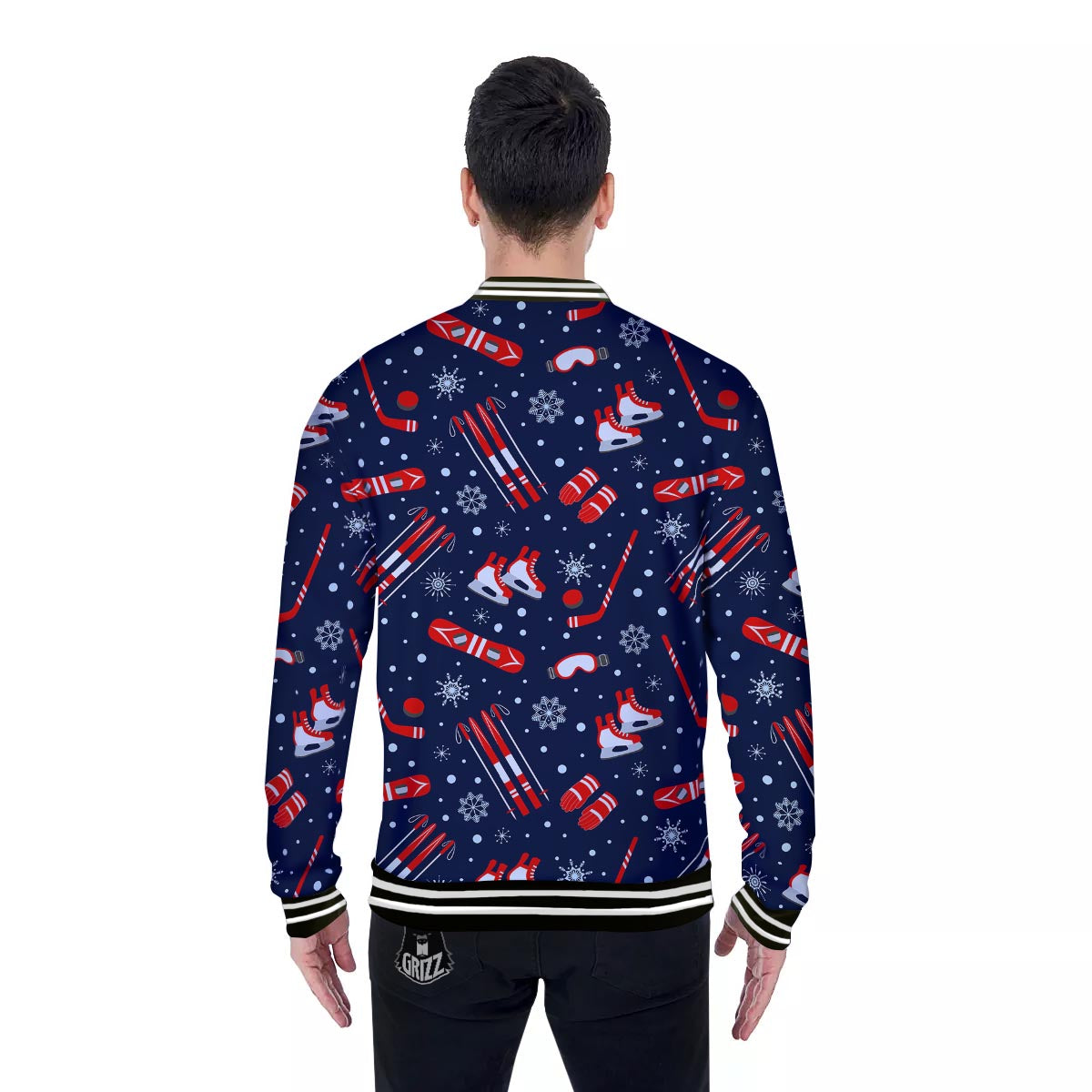 Skiing Equipment Print Pattern Baseball Jacket-grizzshop
