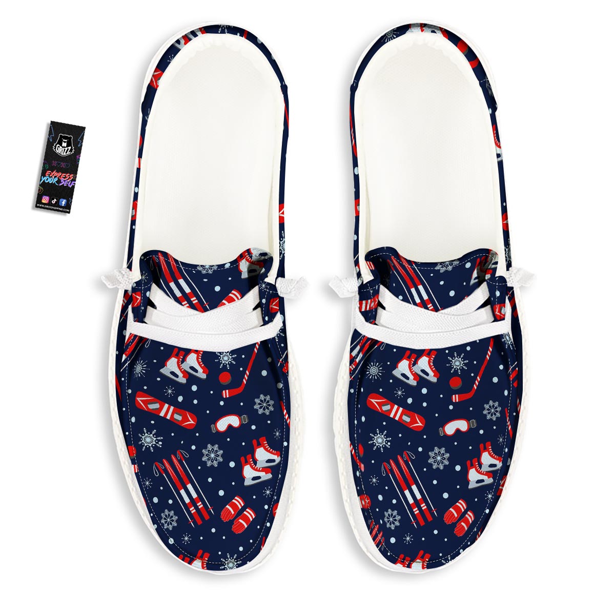 Skiing Equipment Print Pattern Black Loafers-grizzshop