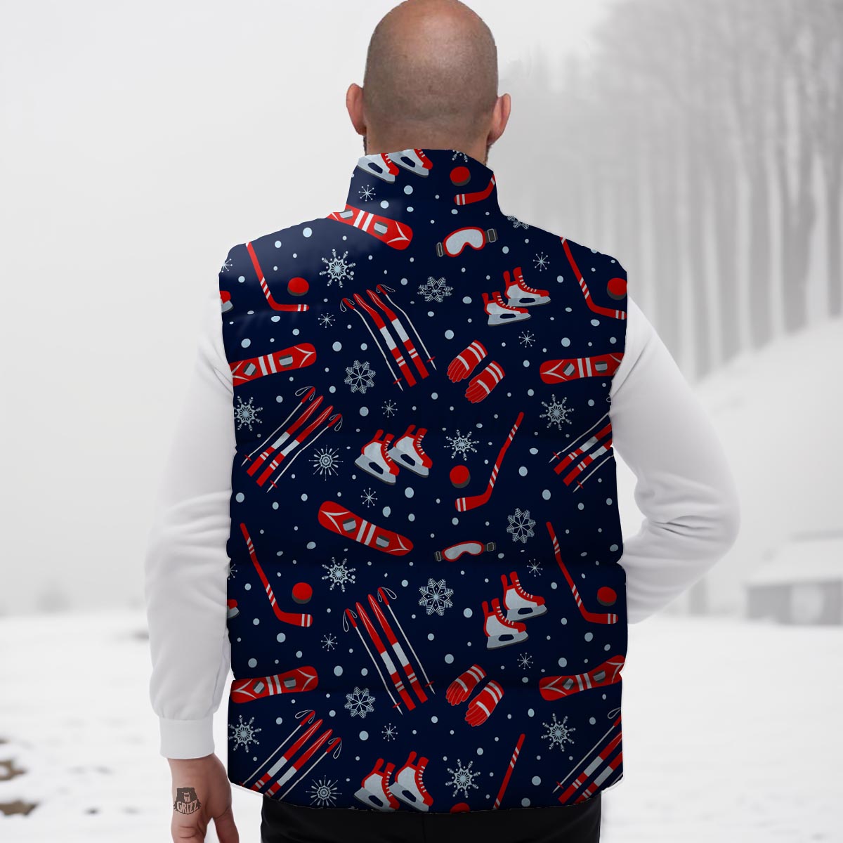 Skiing Equipment Print Pattern Down Vest-grizzshop