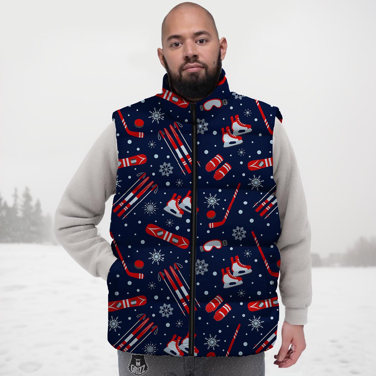 Skiing Equipment Print Pattern Down Vest-grizzshop