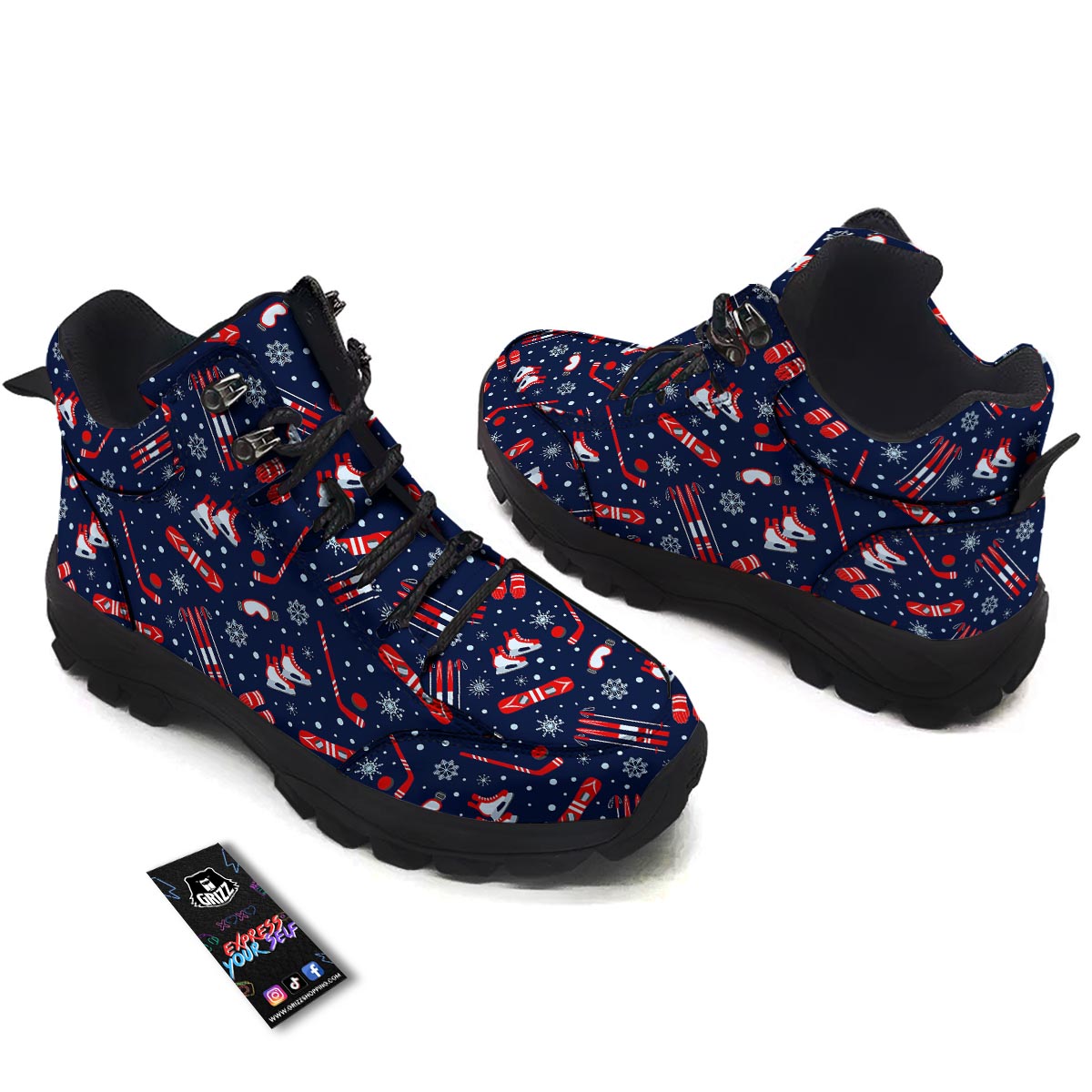 Skiing Equipment Print Pattern Hiking Shoes-grizzshop
