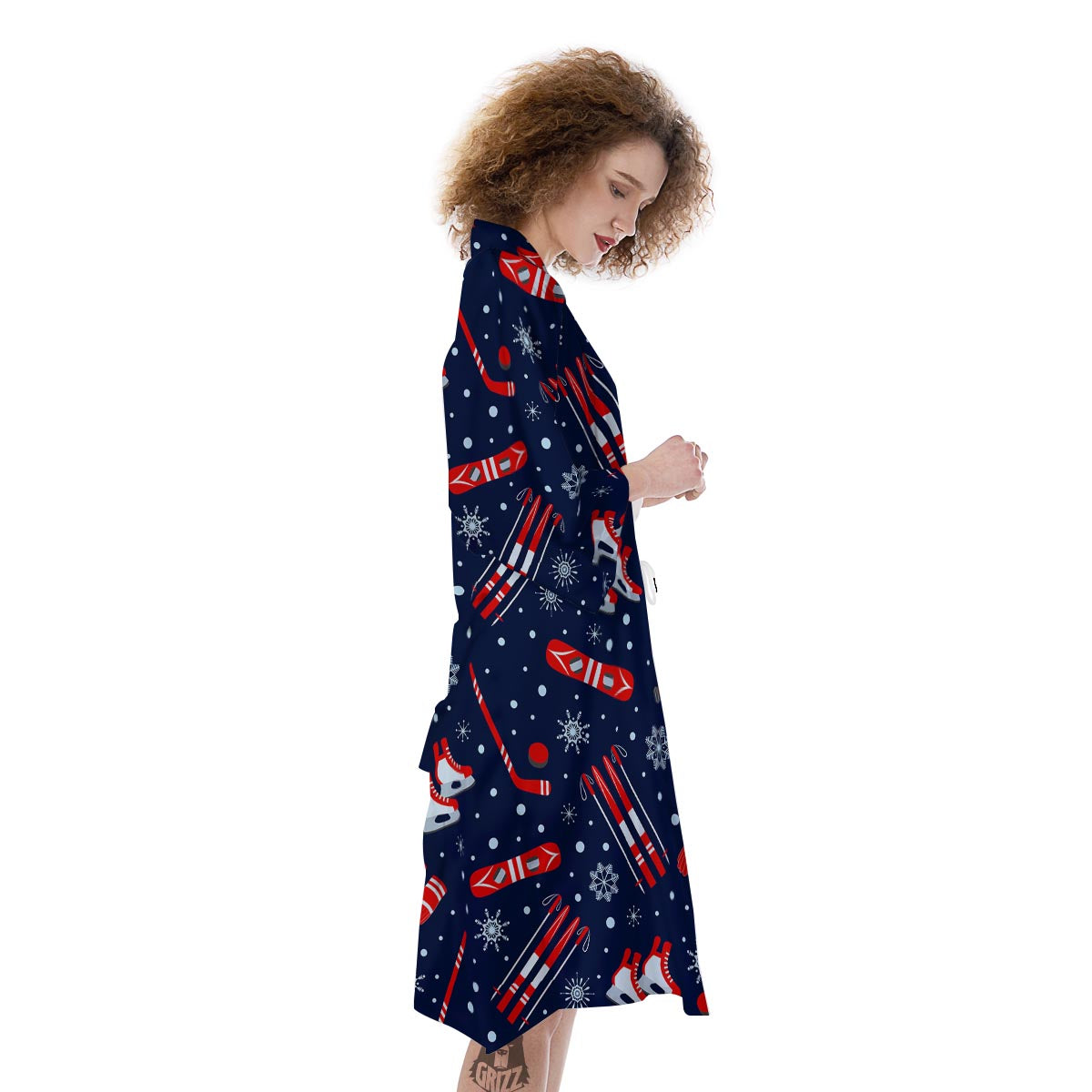 Skiing Equipment Print Pattern Kimono-grizzshop