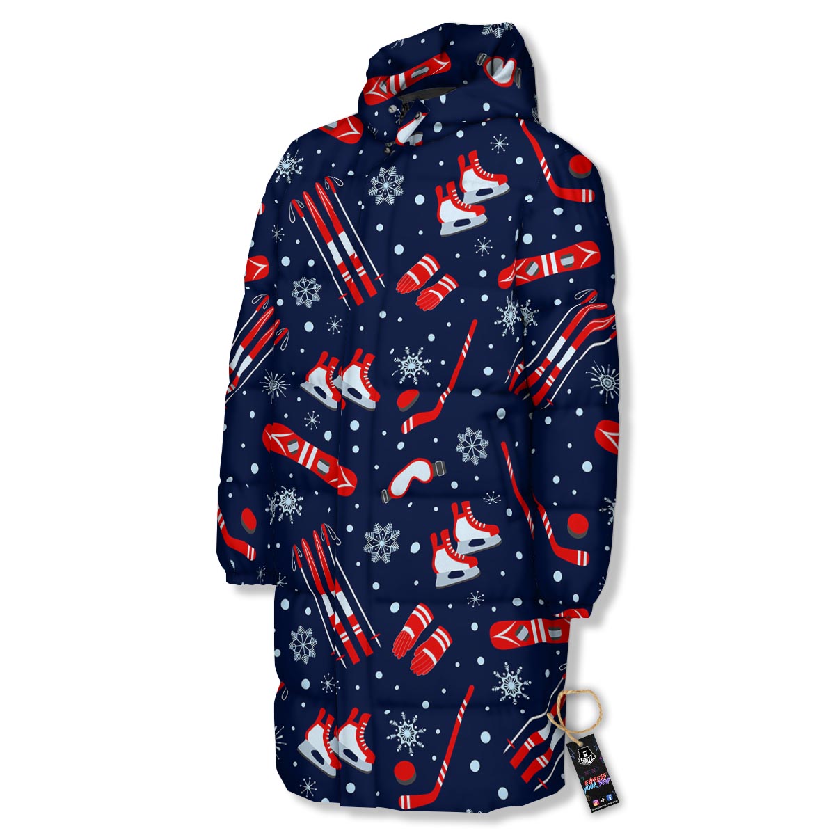 Skiing Equipment Print Pattern Long Down Jacket-grizzshop