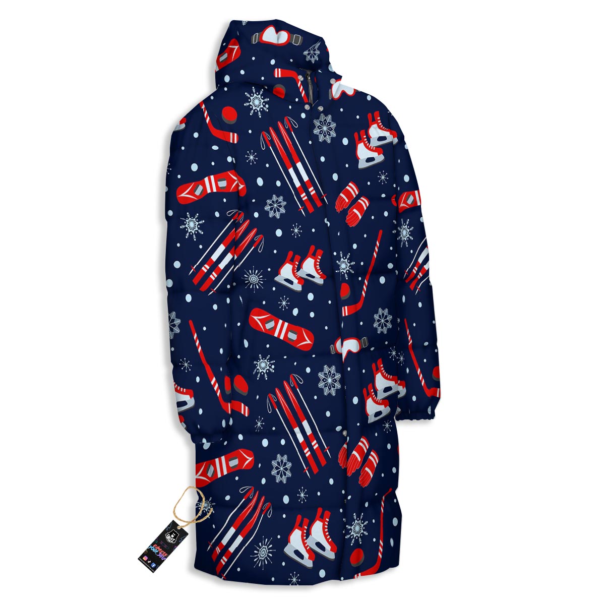 Skiing Equipment Print Pattern Long Down Jacket-grizzshop