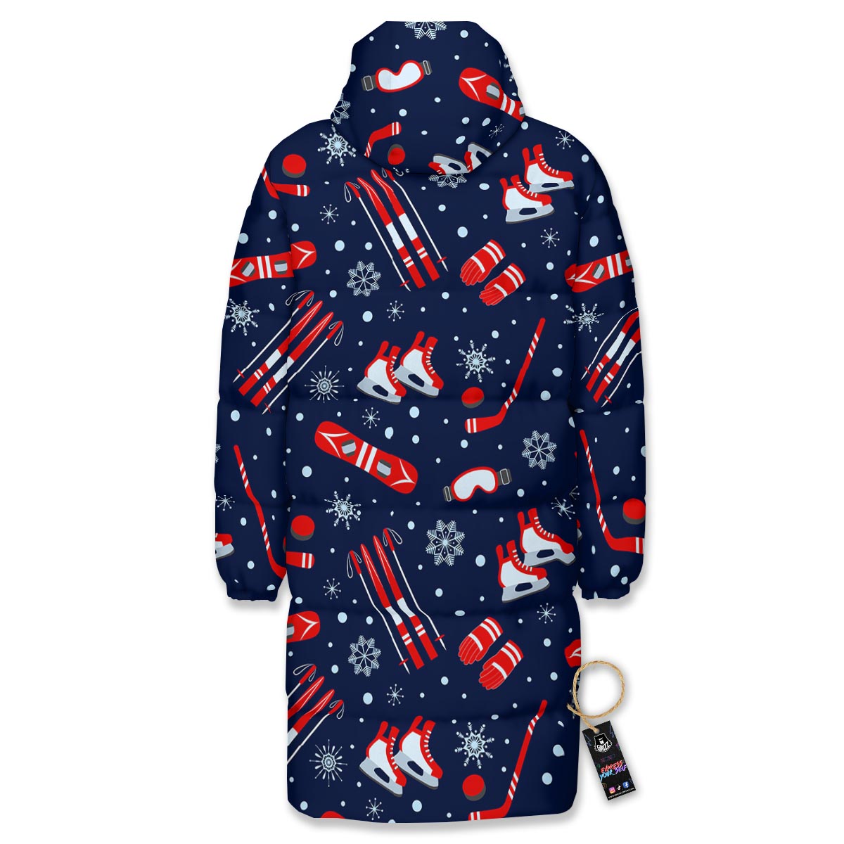 Skiing Equipment Print Pattern Long Down Jacket-grizzshop