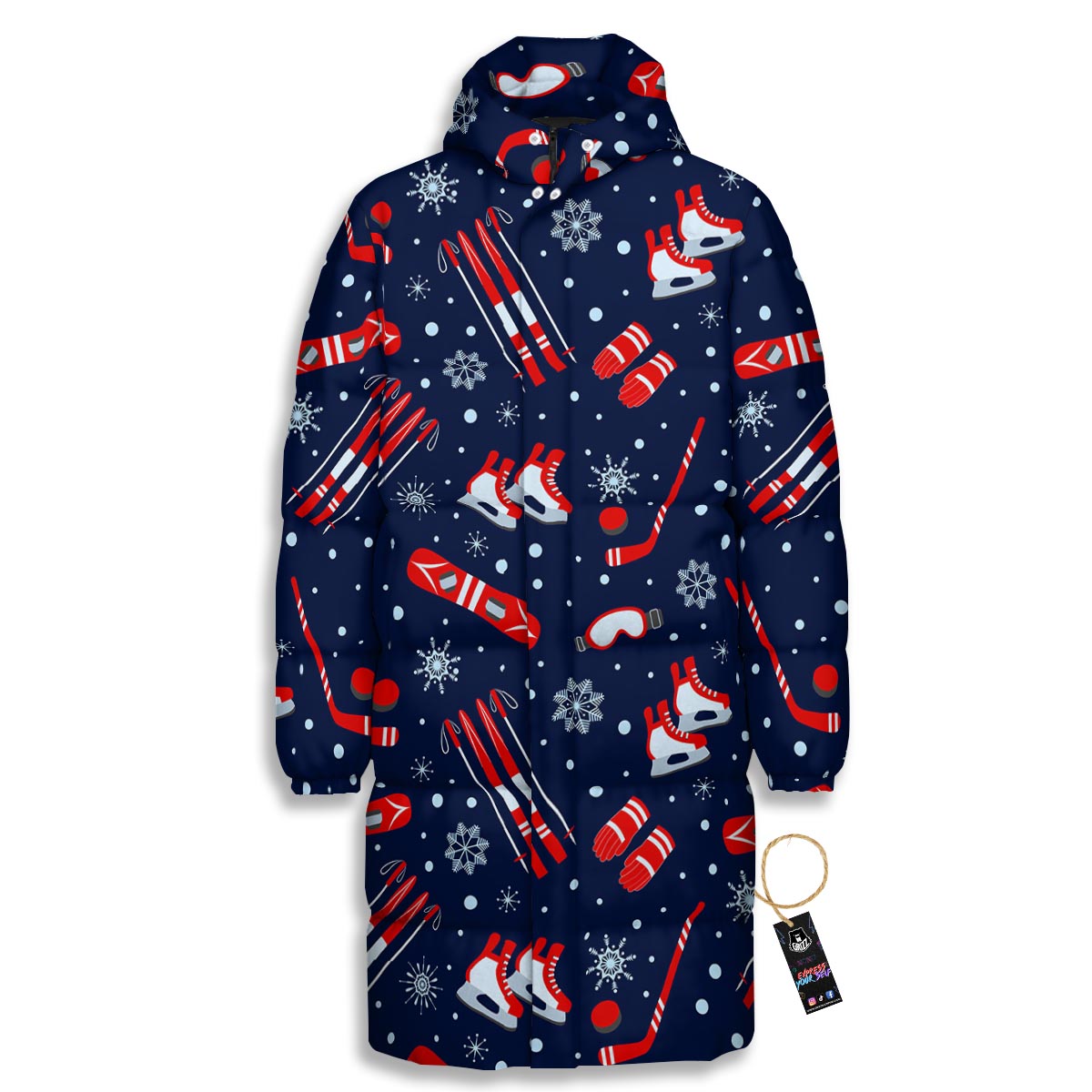 Skiing Equipment Print Pattern Long Down Jacket-grizzshop