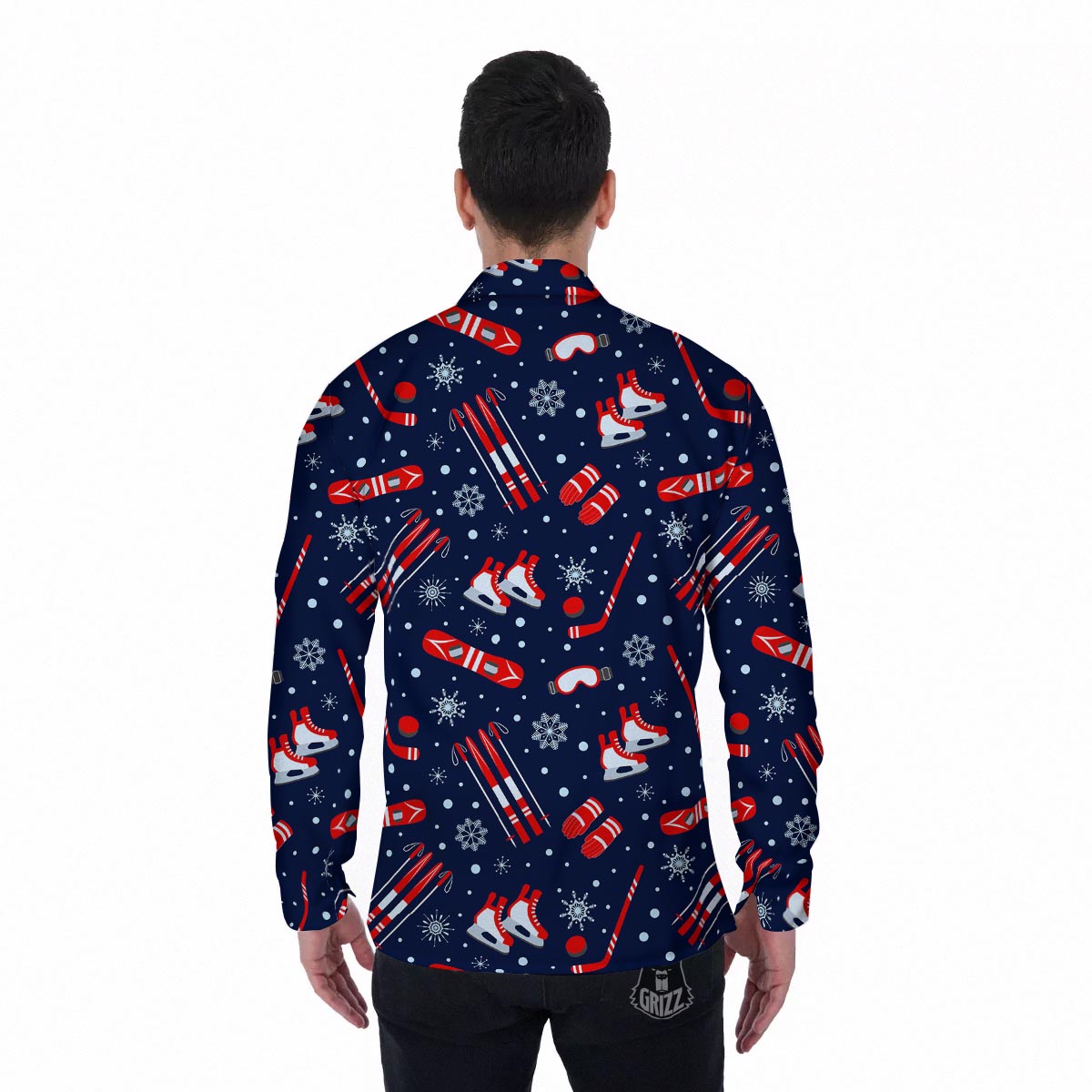 Skiing Equipment Print Pattern Men's Long Sleeve Shirts-grizzshop
