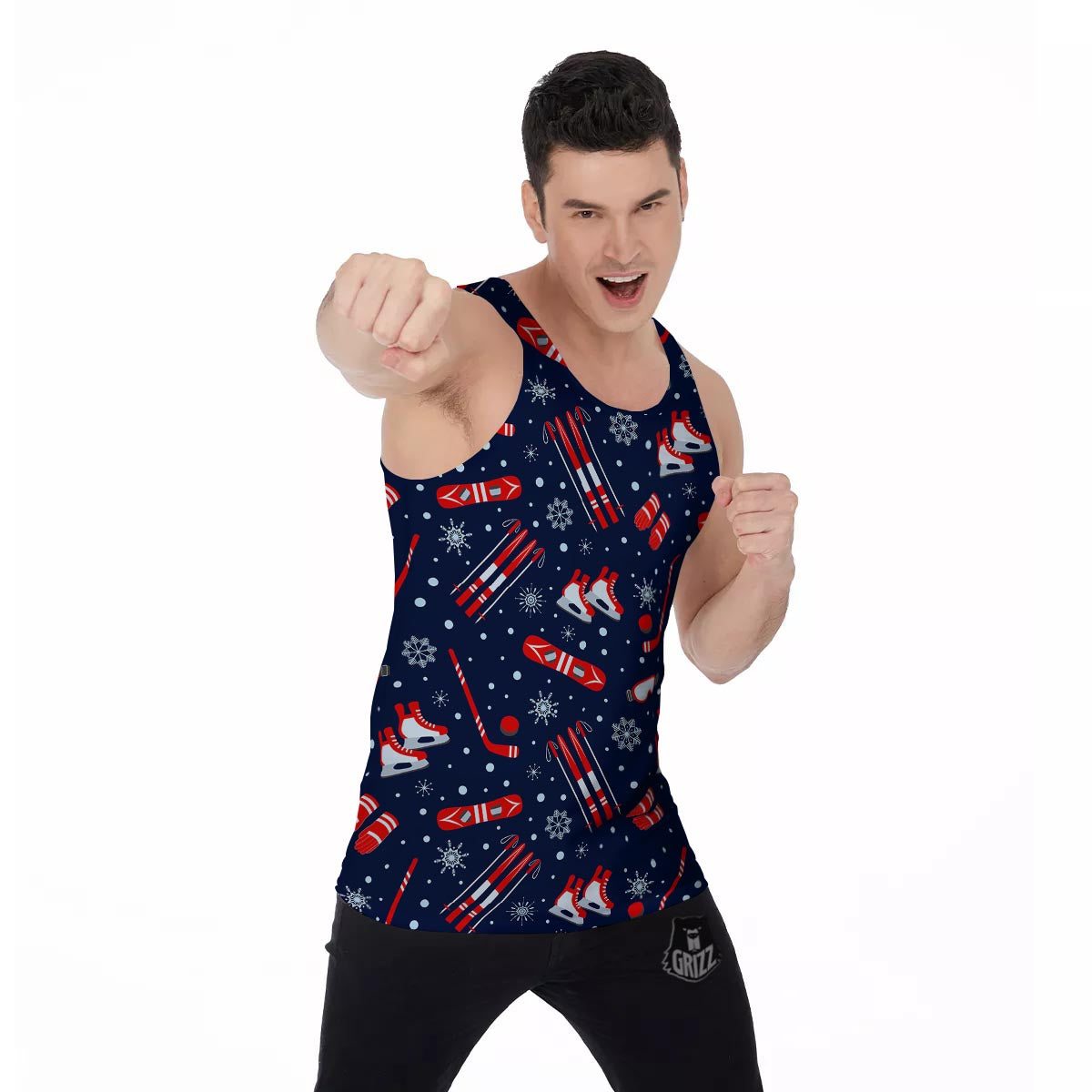 Skiing Equipment Print Pattern Men's Tank Top-grizzshop