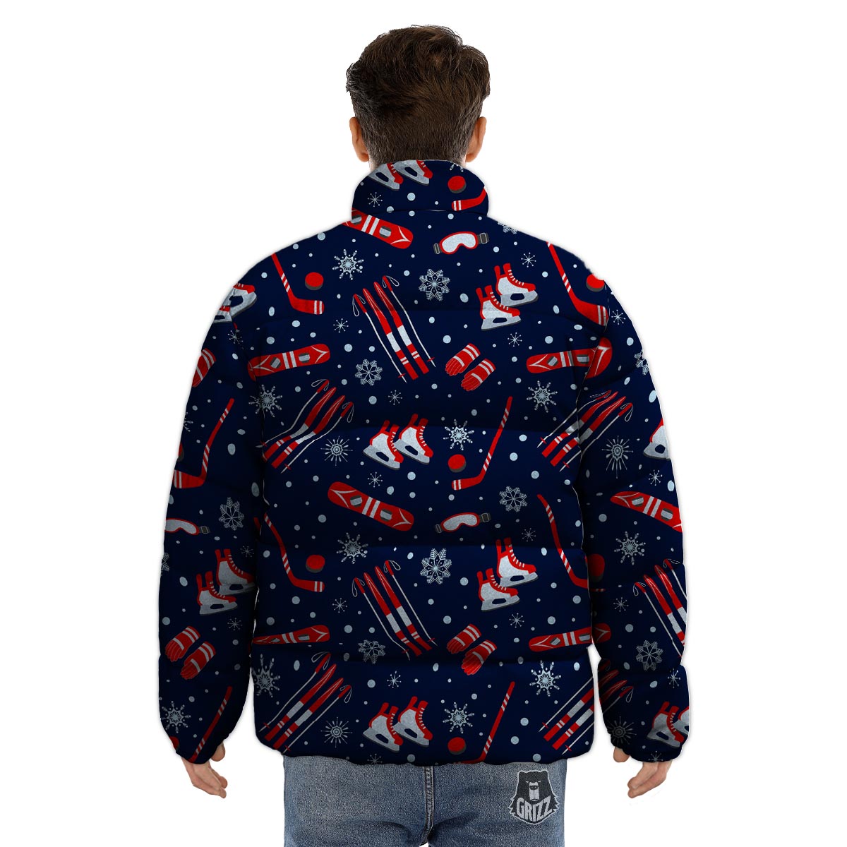 Skiing Equipment Print Pattern Puffer Jacket-grizzshop