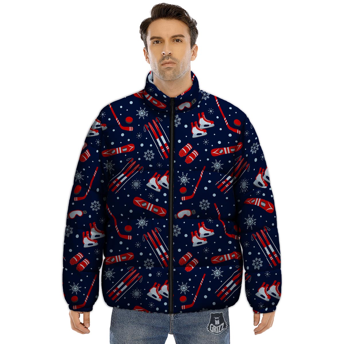 Skiing Equipment Print Pattern Puffer Jacket-grizzshop