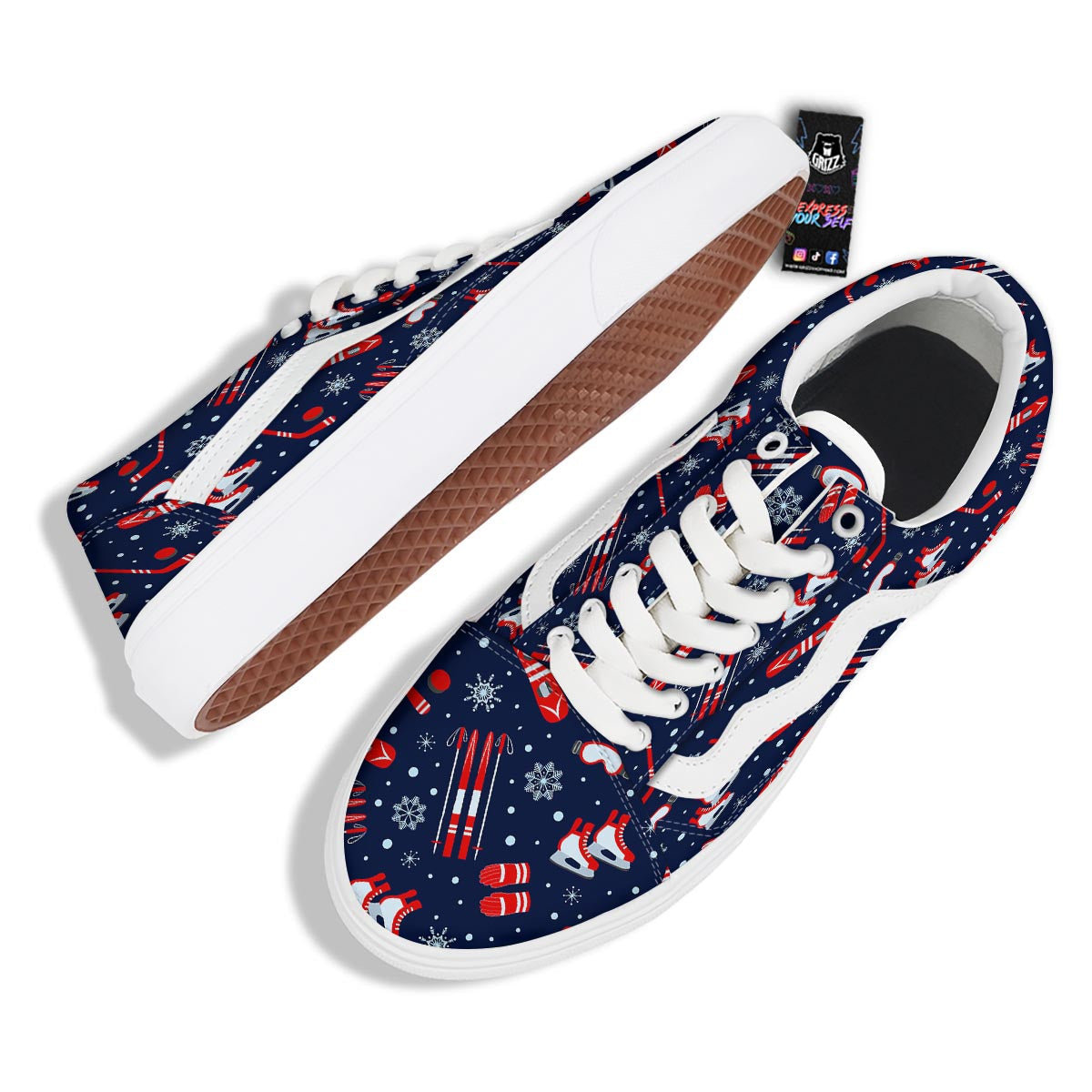 Skiing Equipment Print Pattern Skate Shoes-grizzshop